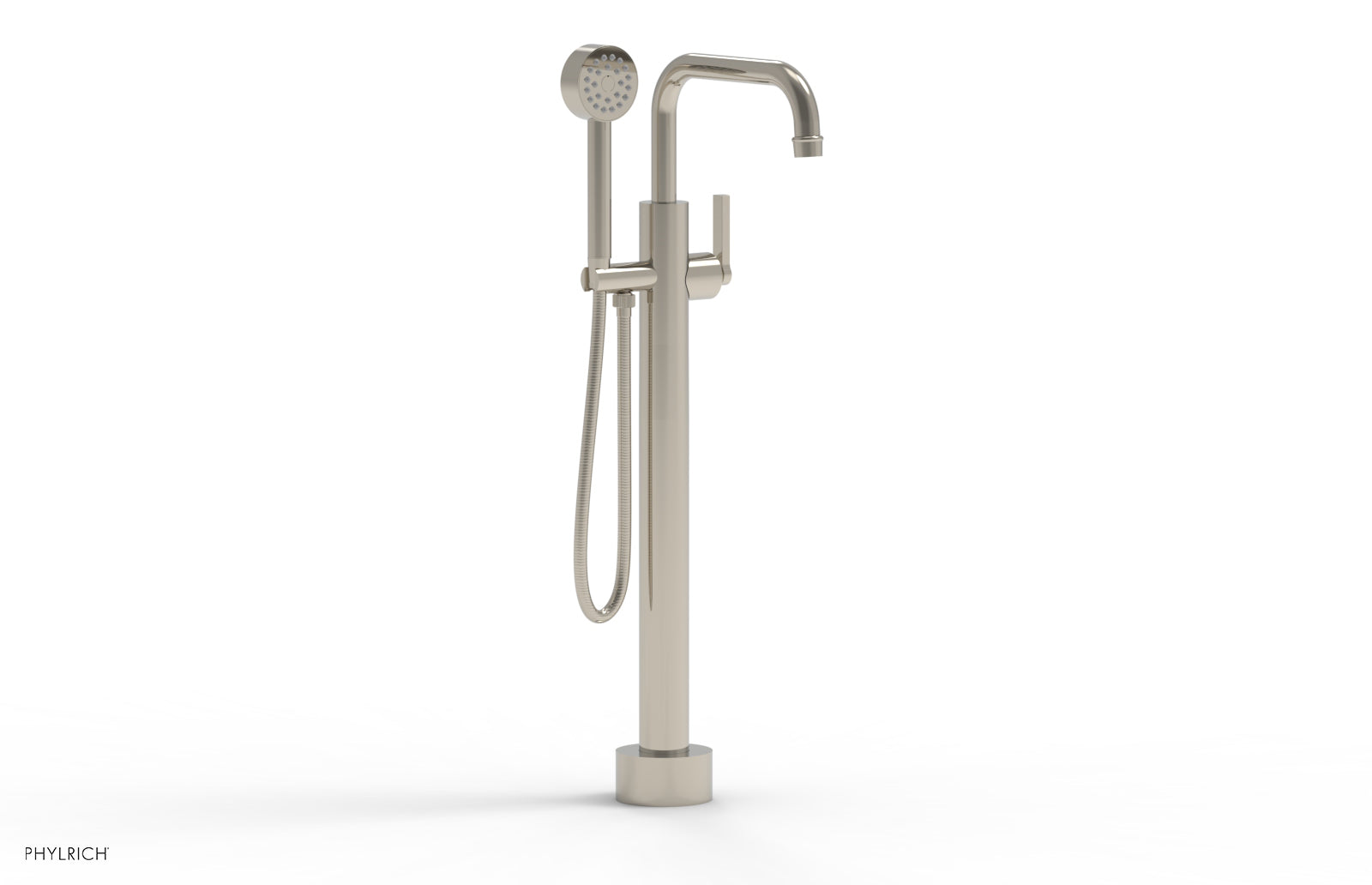 HEX MODERN Low Profile Floor Mount Tub Filler with Lever Handle and Hand Shower - Model 501 55 03 - Perfect for Contemporary Bathroom Renovations and Spa-Like Showers