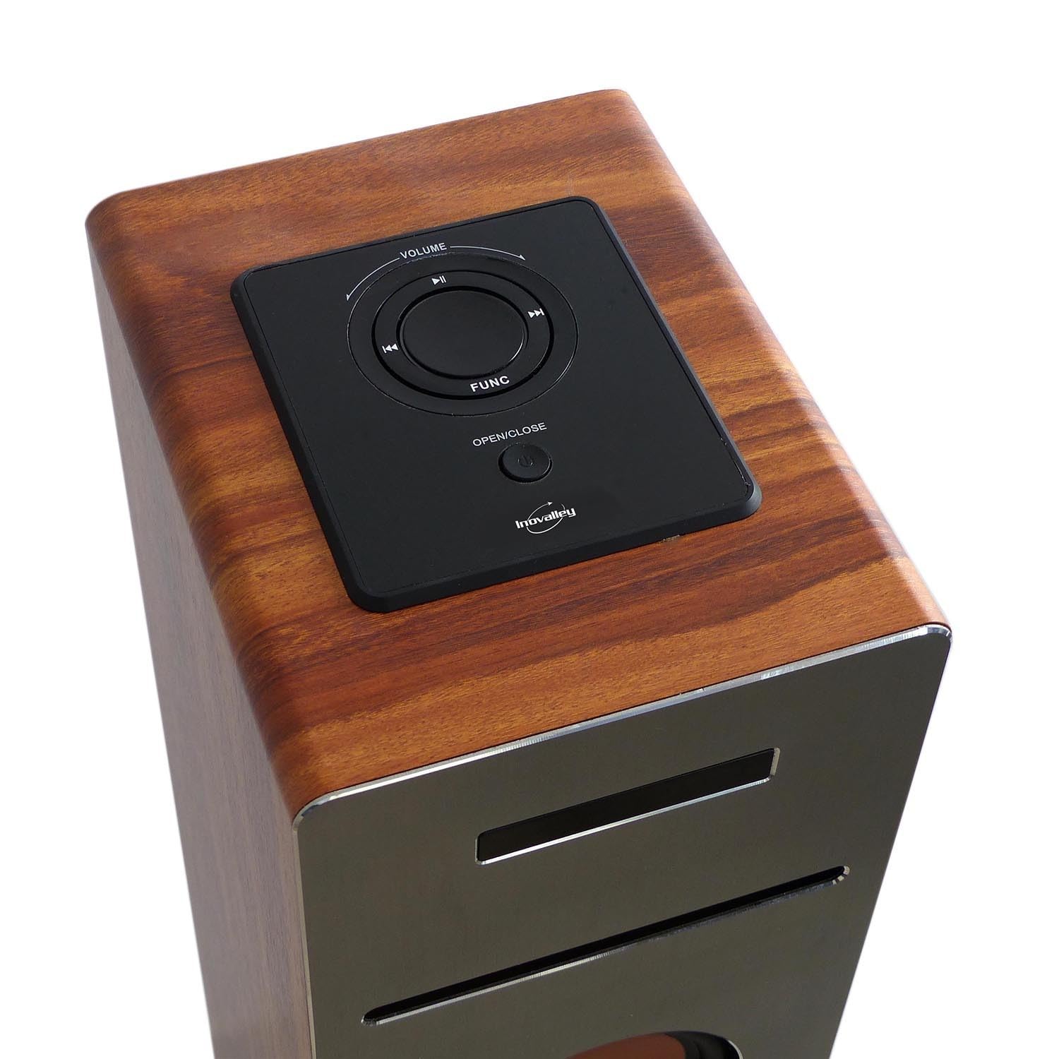 100W Wooden Bluetooth Tower Speaker with CD Player, FM Radio, USB Port & Remote Control - LED Light Show for Parties, Home Theater & Gaming - Perfect Gift for Music Lovers