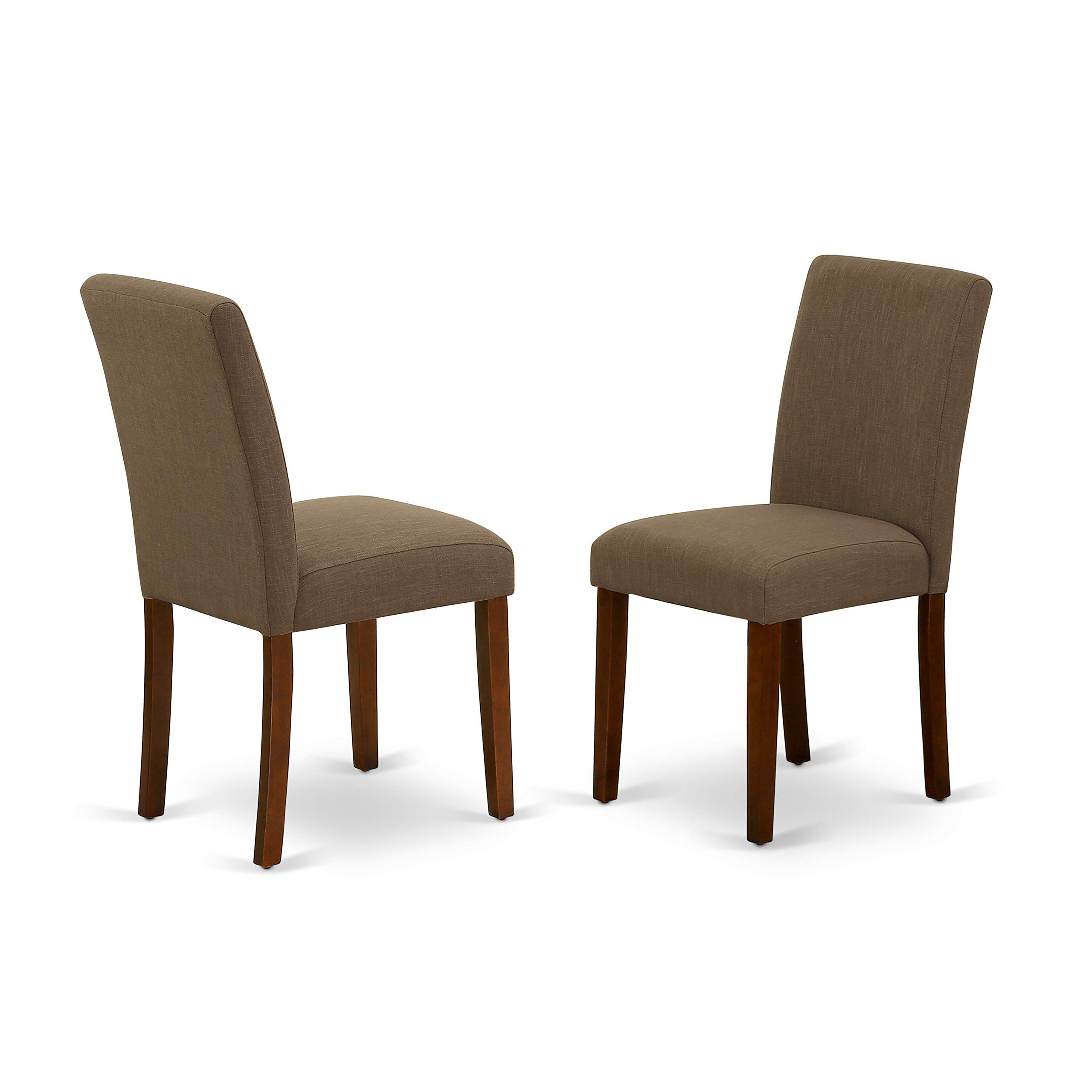 East West Furniture ESAB3-MAH-18 3-Piece Small Space Dinette Set with Round Pedestal Dining Table & 2 Coffee Linen Fabric Parson Chairs, 30x30 Inch, Mahogany - Perfect for Apartments, Breakfast Nooks & Cozy Dining Areas