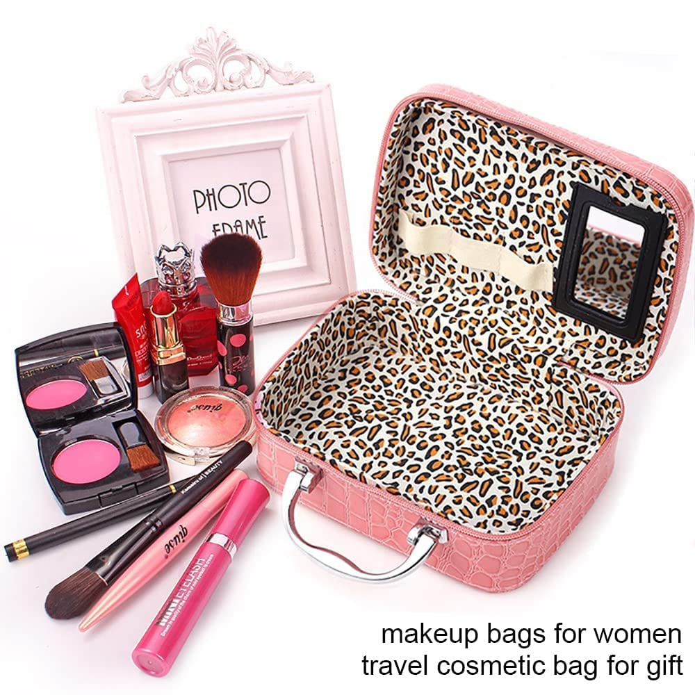 Abstract Cosmetic Organizer Bag with Mirror for Women Travel Makeup Storage