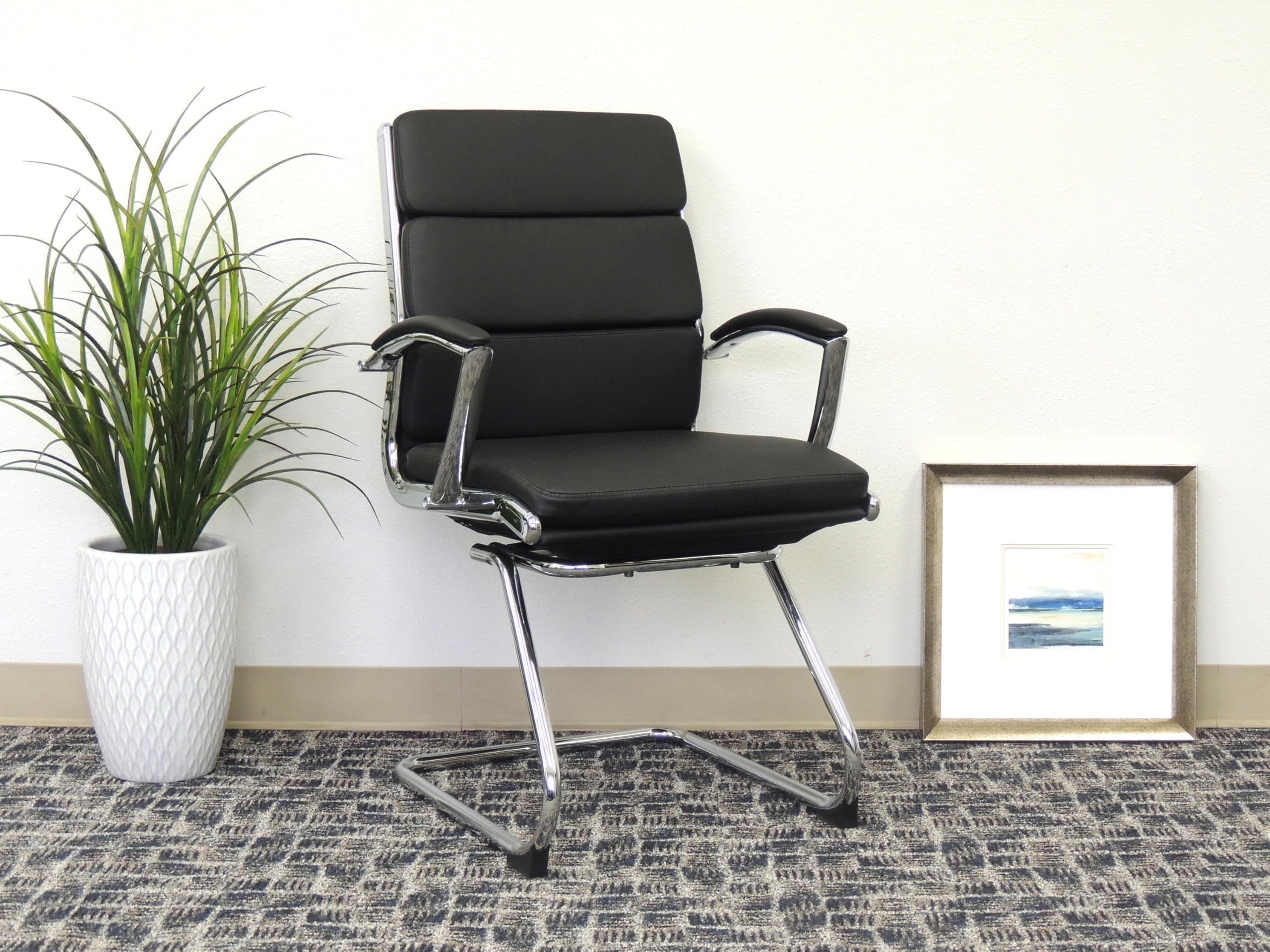Boss Executive Mid Back CaressoftPlus Office Chair - Black with Chrome Metal Finish for Home & Business Workspaces