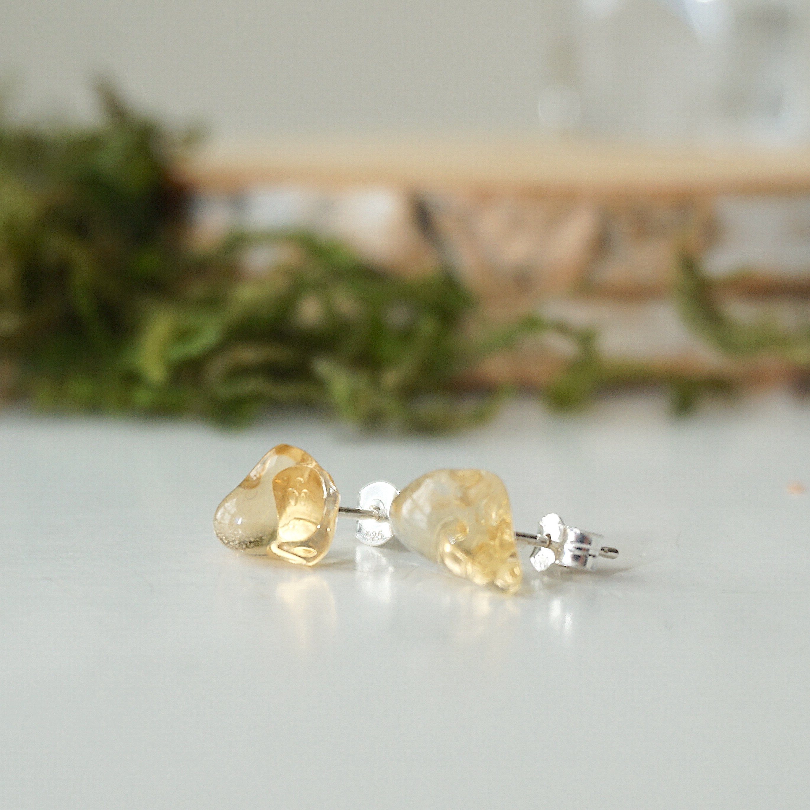 Natural Citrine Stud Earrings - 14K Gold Plated Post Earrings for Women - Elegant Minimalist Jewelry for Everyday Wear, Gift Giving & Special Occasions