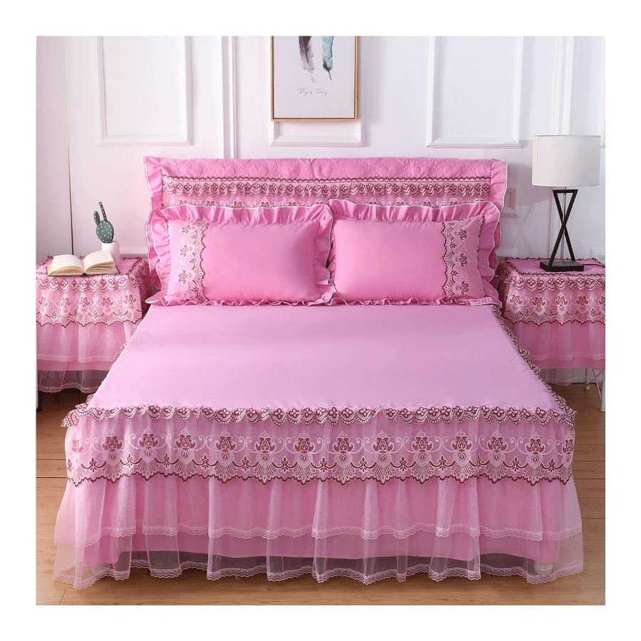 3-Piece Lace Bed Skirt Set for King Size Beds (200x220cm) - Elegant Bedspread & Bed Cover for Girls' Bedrooms | Perfect for Home Decor, Guest Rooms & Cozy Bedroom Makeovers