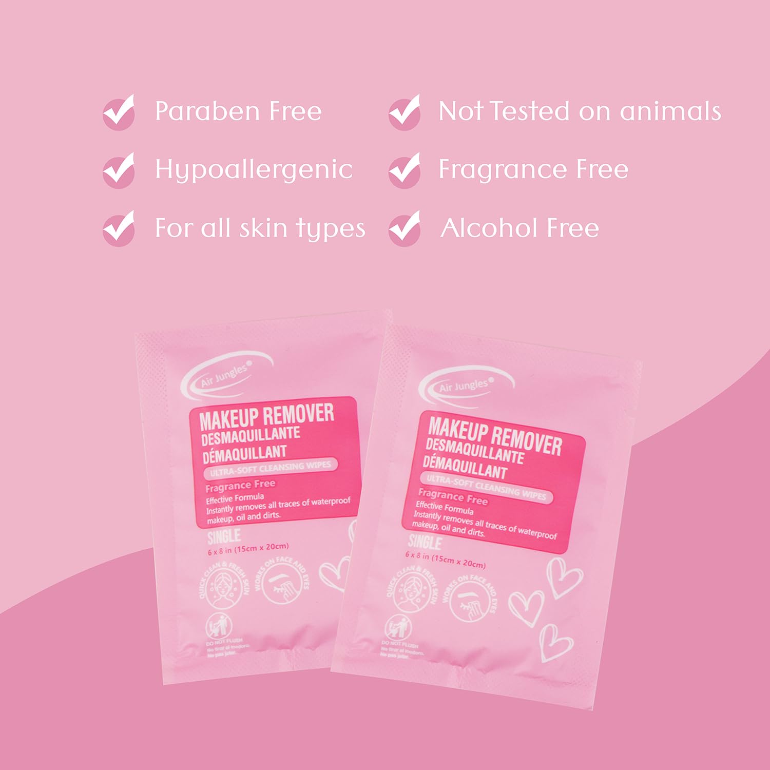 Air Jungles Fragrance-Free Makeup Remover Wipes - 25 Extra Large Singles (6