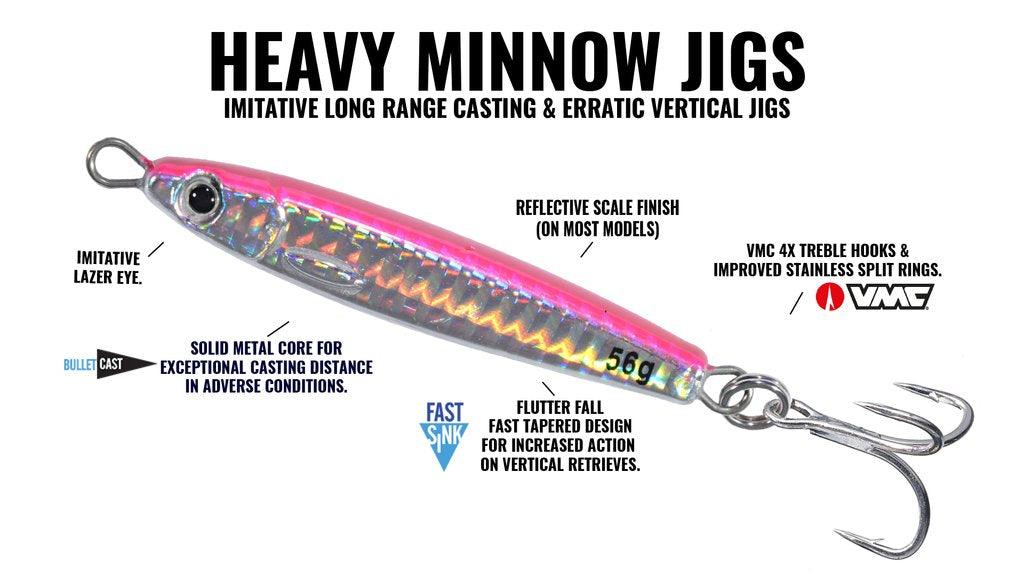 Premium Hogy Heavy Minnow Jigs with VMC Treble Hooks - Saltwater Fishing Lures for Bass, Walleye & Trout - Ideal for Trolling, Casting & Jigging in Freshwater & Ocean