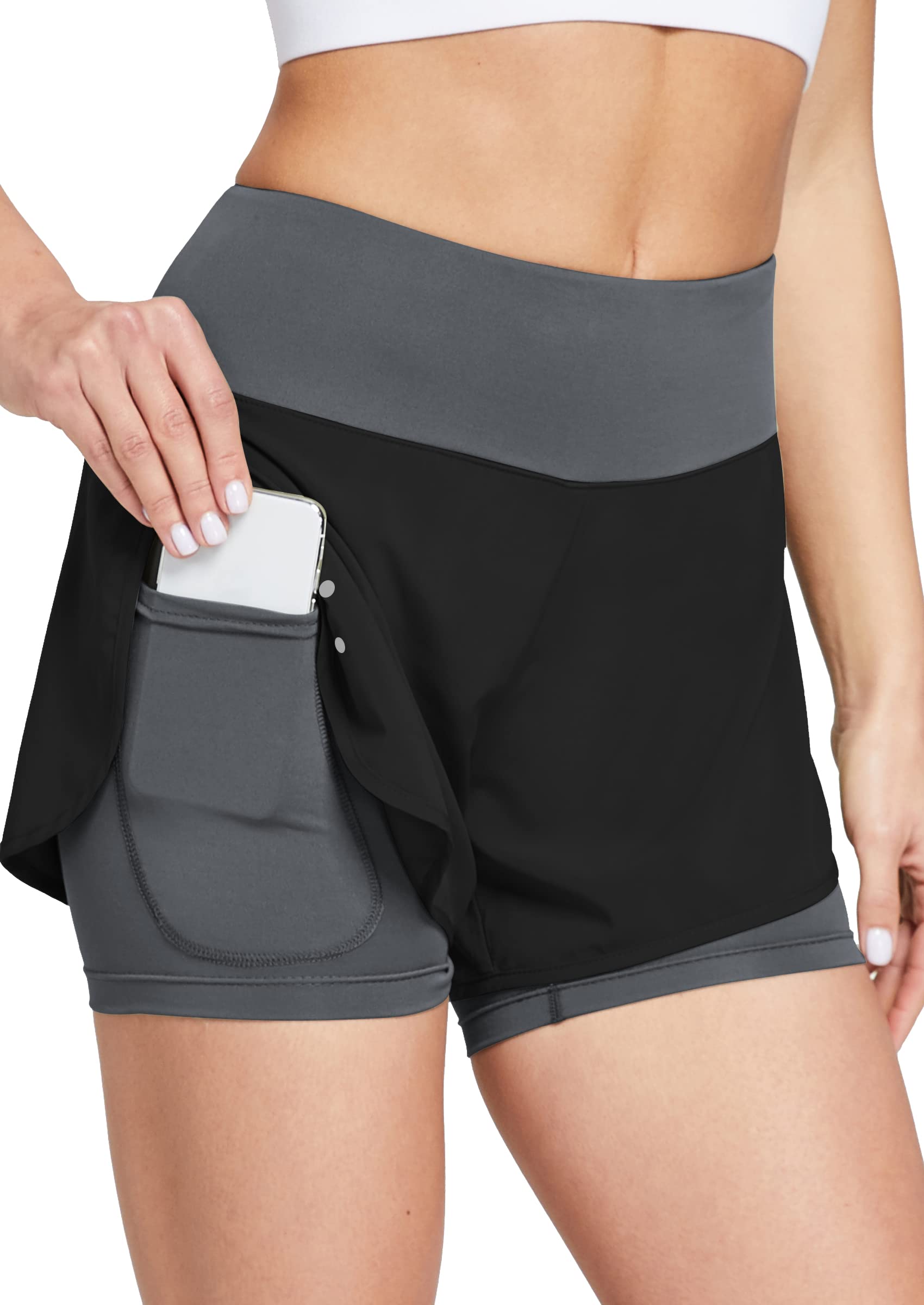LABEYZON Women's 2-in-1 Running Shorts - High Waist Workout Athletic Shorts with Phone Pockets for Gym, Yoga, Jogging & Outdoor Sports | Moisture Wicking & Comfortable Fitness Apparel