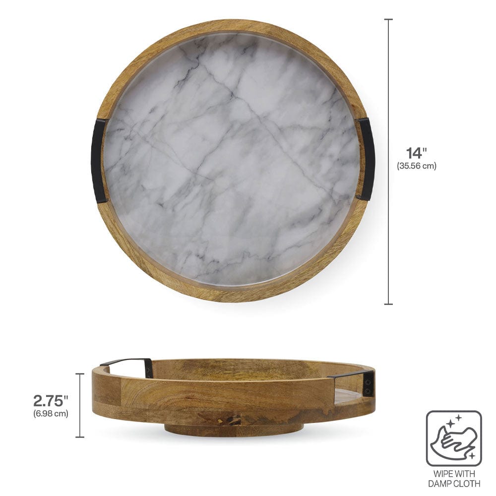 Gray Marble Lazy Susan Serving Tray - 12 Inch Rotating Turntable for Dining Table, Kitchen Counter, Buffet & Party Serving - Perfect for Spices, Condiments, Appetizers & Desserts