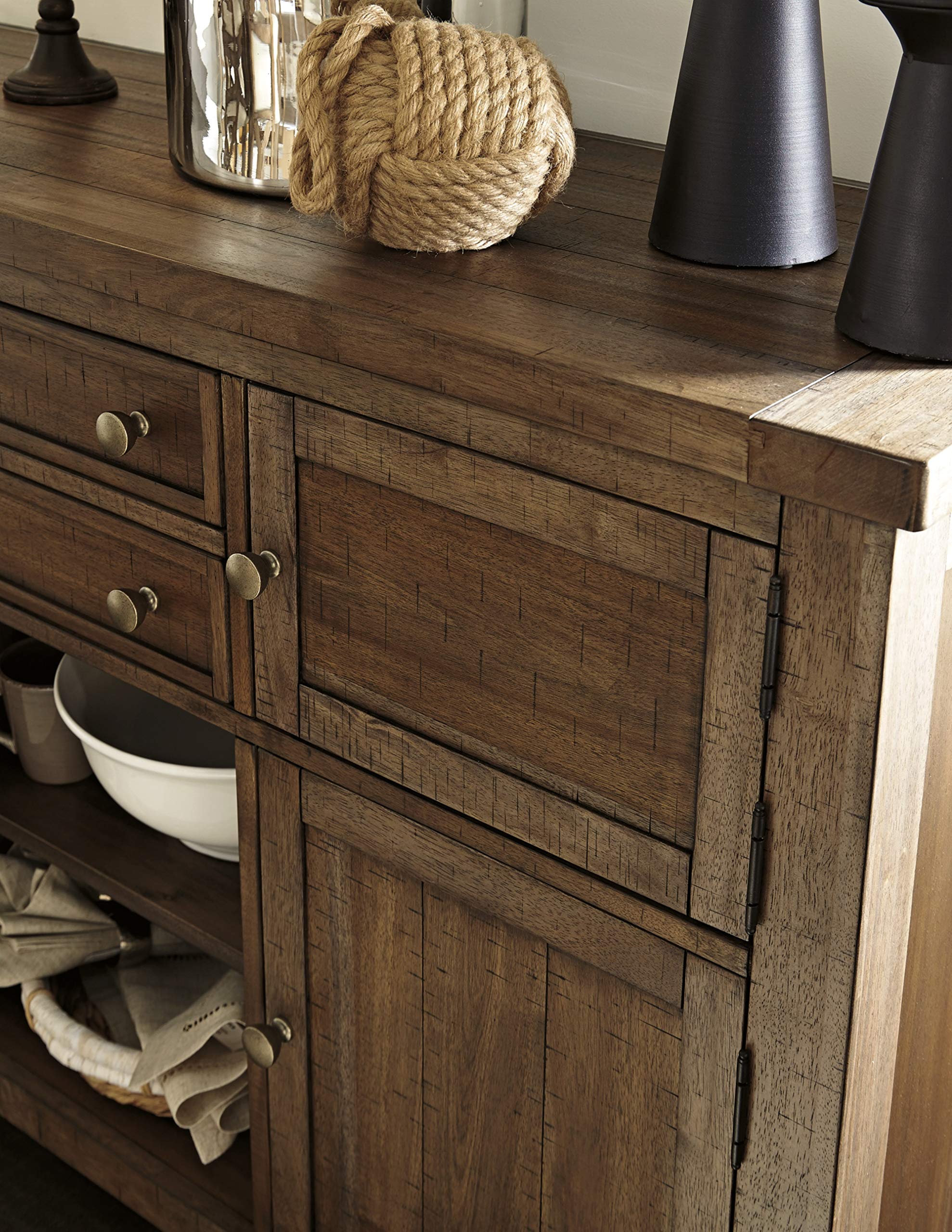 Signature Design by Ashley Moriville Rustic Dining Room Buffet with 4 Storage Cabinets & Display Shelf - Brown Wood Sideboard for Farmhouse Decor, Kitchen Storage & Dining Room Organization