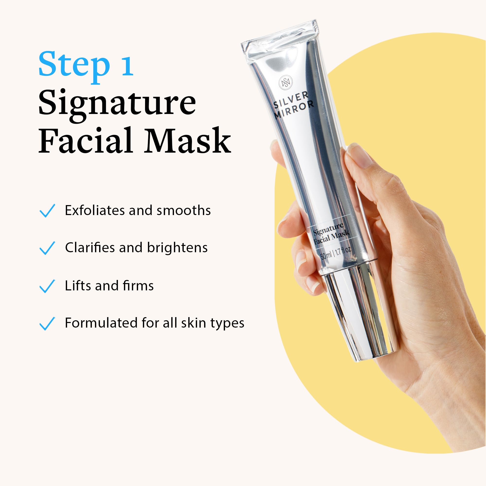 Silver Mirror 2-Step Facial Mask & Serum Skincare Set - Exfoliating & Hydrating Treatment with Hyaluronic Acid (1.7oz Mask + 0.33oz Serum) | Anti-Wrinkle, Instant Face Lift | Perfect for Spa Night, Self-Care Routine & Glowing Skin Prep