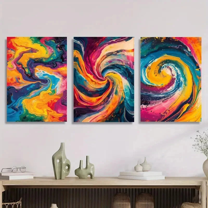3-Piece Abstract Bright Colors Fluid Art Metal Prints - Ready to Hang Wall Decor for Living Room, Bedroom & Office | Modern Home & Office Artwork