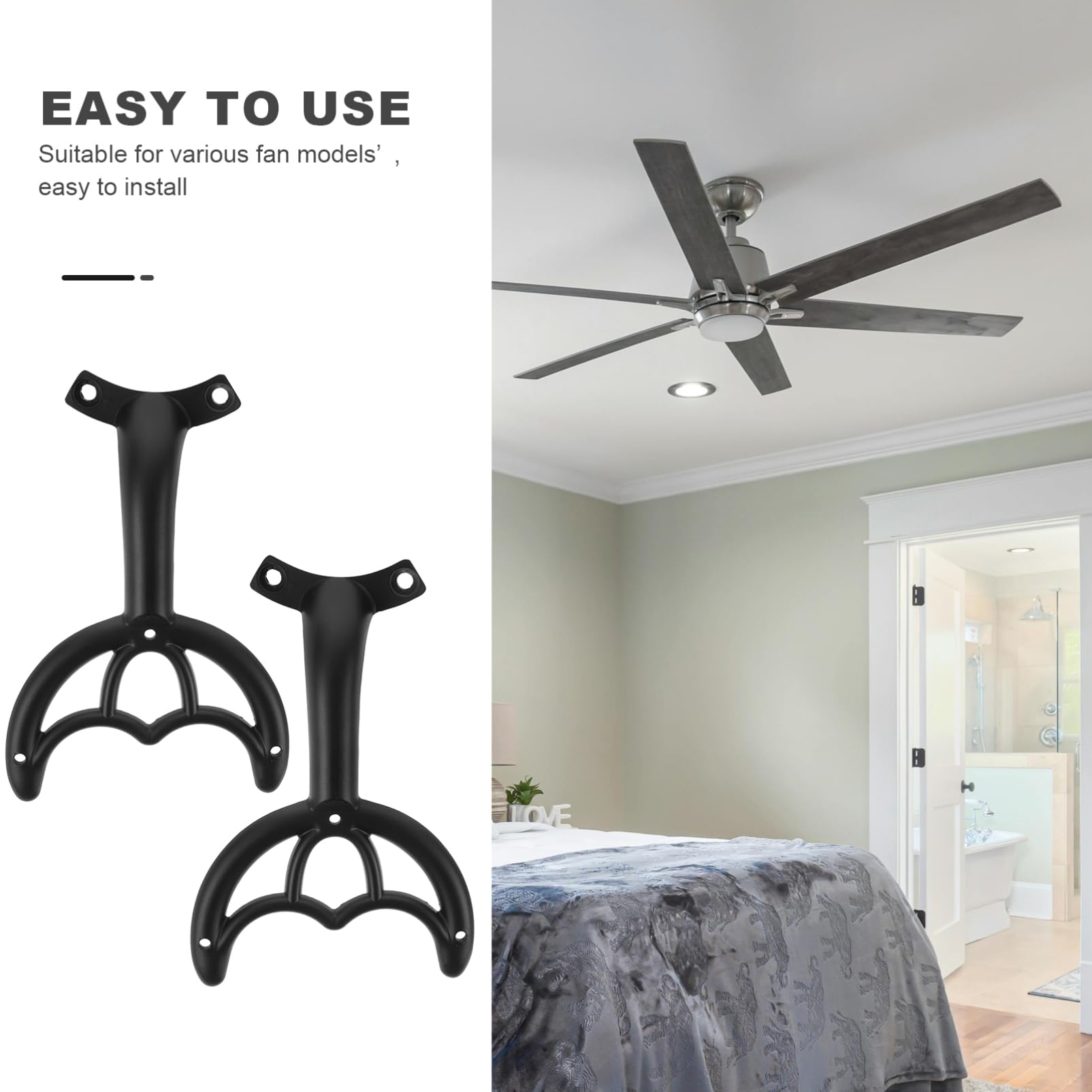 2Pcs Black Ceiling Fan Blades Replacement Arms - Durable Fan Blade Stabilizers for Worn Ceiling Fans | Perfect for Home, Office & Bedroom Cooling Systems