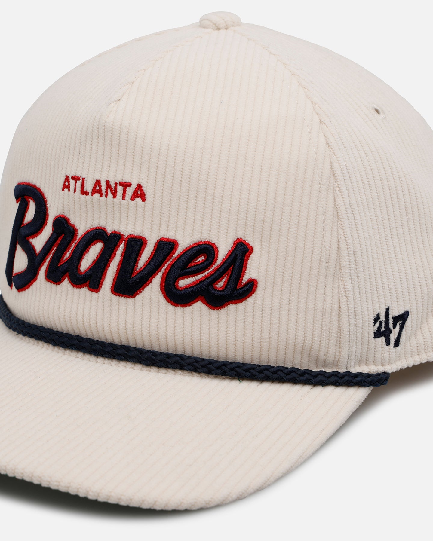 47 Brand Atlanta Braves 'Natural Script' Premium Hitch Corduroy Snapback Hat - Adjustable Baseball Cap for Men & Women - Perfect for Sports Games, Casual Outfits and Fan Collections