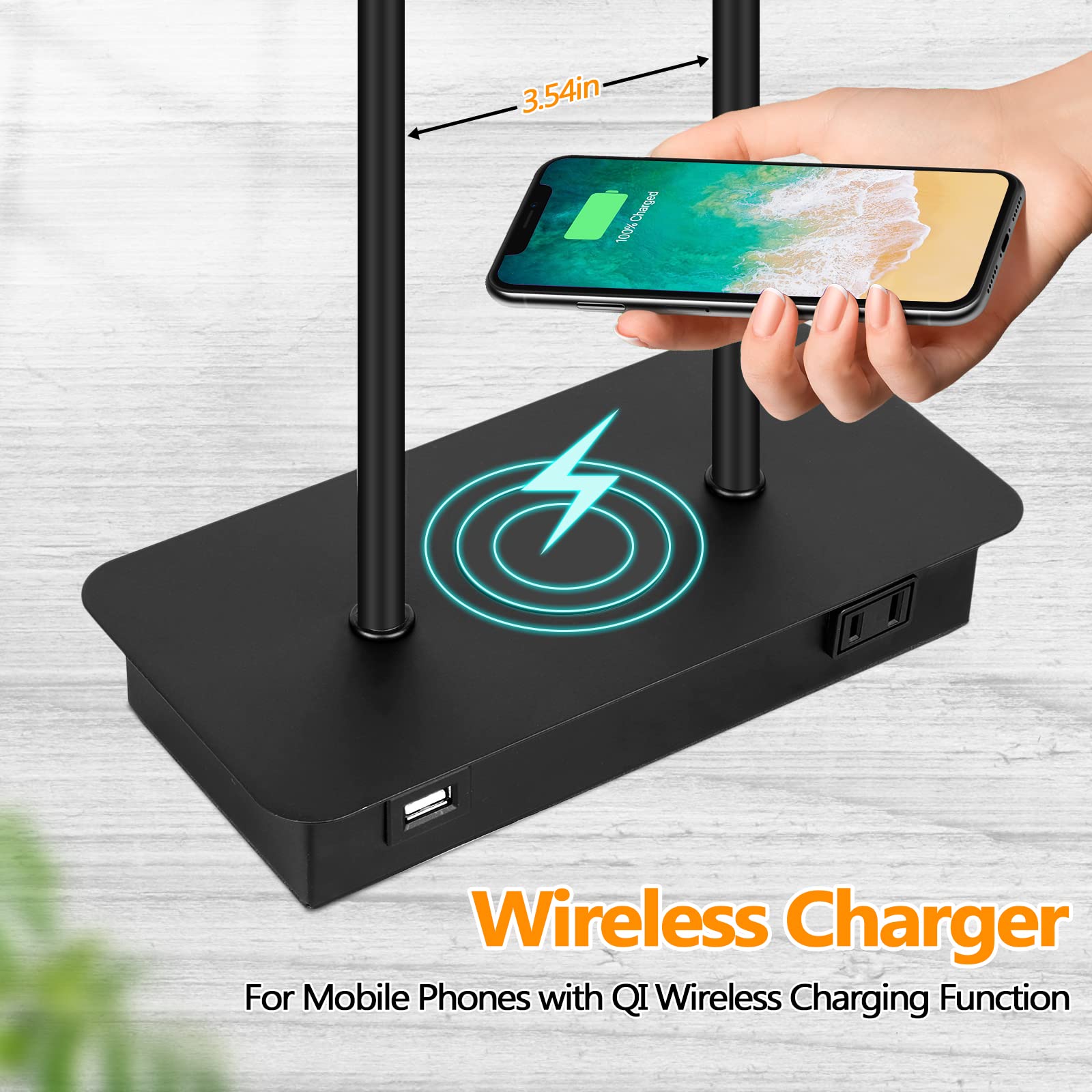Wireless Charging Touch Control 3-Way Dimmable Table Lamp Set of 2 - Modern Black Nightstand Lamps with USB Port & AC Outlet for Bedroom, Living Room, Office - Includes LED Bulbs | Perfect for Reading, Working & Bedside Lighting
