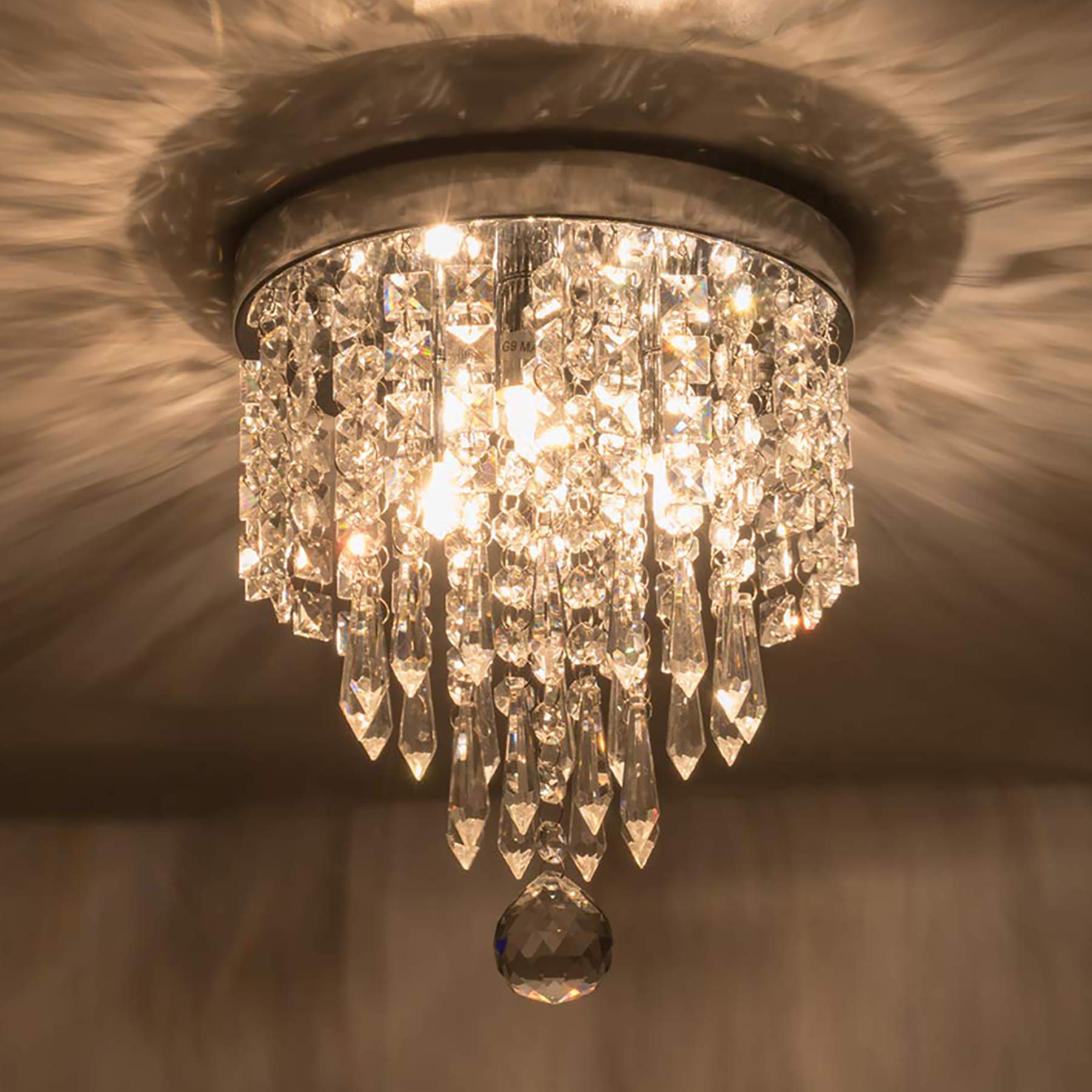 Riomasee Mini Chandelier Flush Mount Crystal Ceiling Light - 3-Light Modern Chrome Crystal Fixture for Bedroom, Hallway, Closet, Girls Room & Kitchen | Elegant Lighting for Home Decor, Dining Room & Entryway