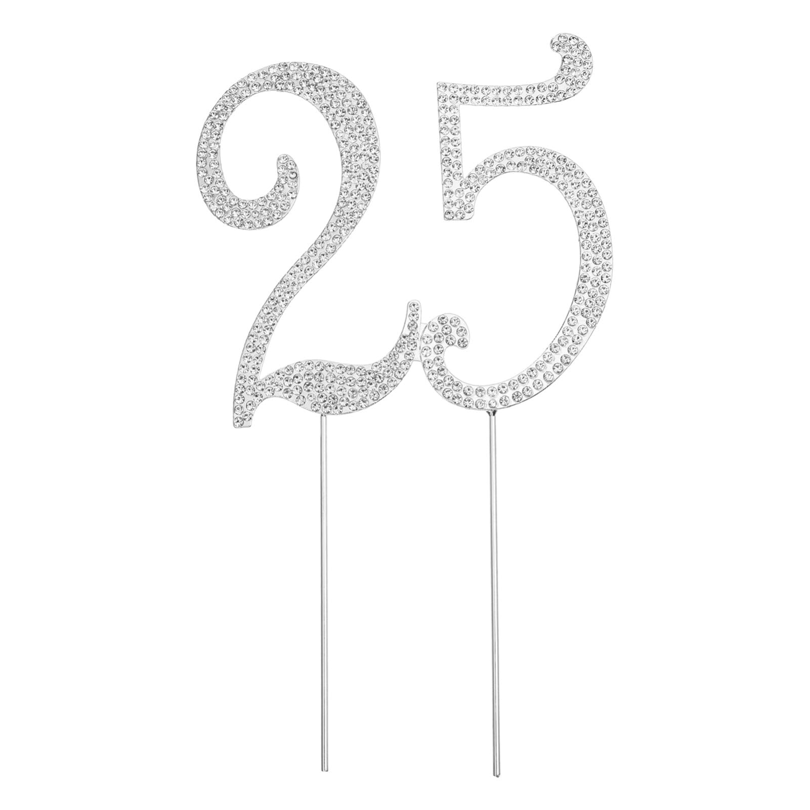 Amosfun 25th Birthday Cake Topper - Elegant Silver Crystal Rhinestone Decoration for Anniversary & Party Supplies | Perfect for 25 Year Celebrations, Wedding Anniversaries & Special Occasions