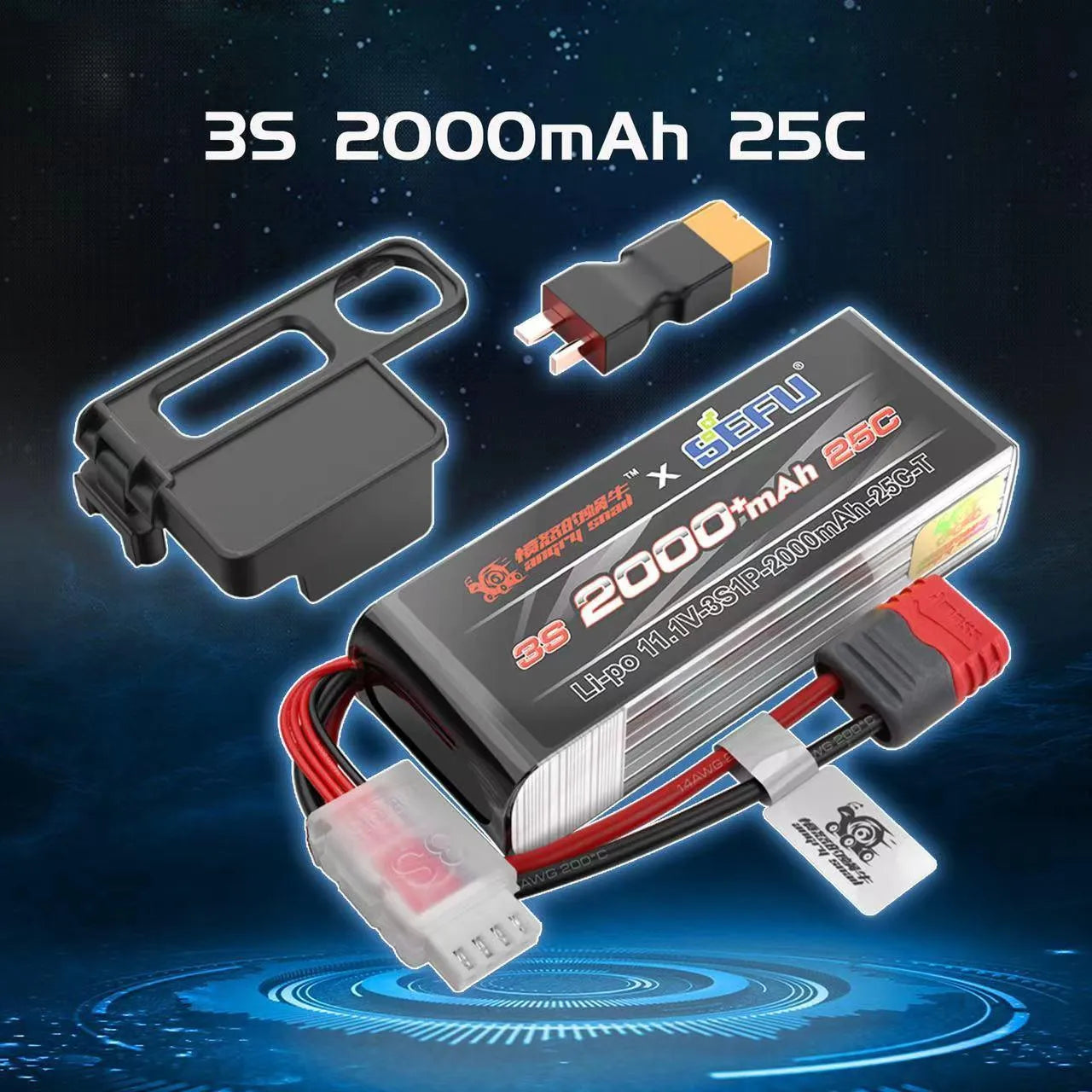 Upgraded 3S 11.1V 25C 2000mAh LiPo Battery with T Plug for MJX 16208 16209 14209 14210 & UDIRC 1201Pro RC Cars - High Performance Rechargeable Battery for RC Vehicles, Drones, and Hobby Models