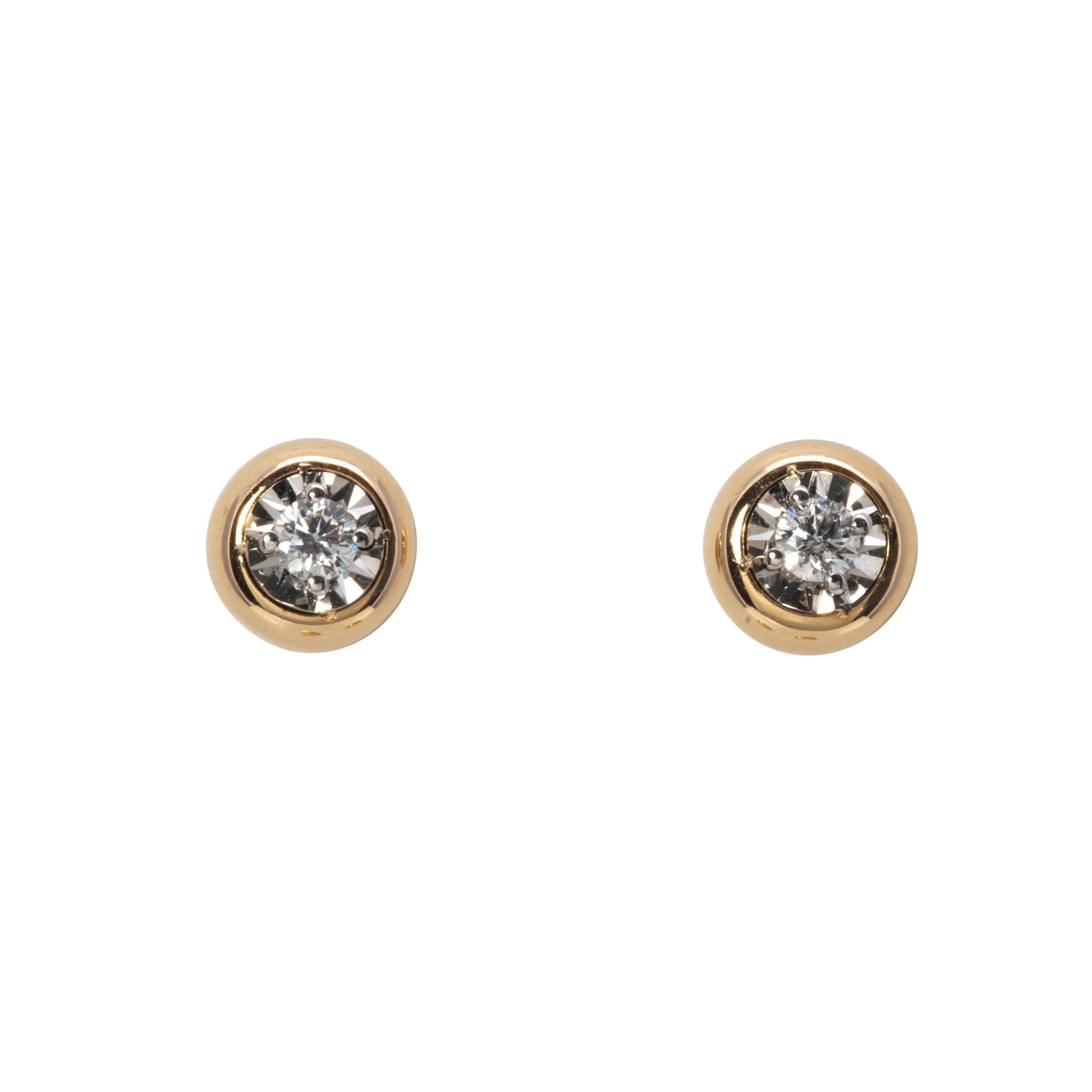 0.18ctw Diamond Bezel Set Illusion 14K Gold Stud Earrings for Women - Elegant Everyday Jewelry for Work & Special Occasions