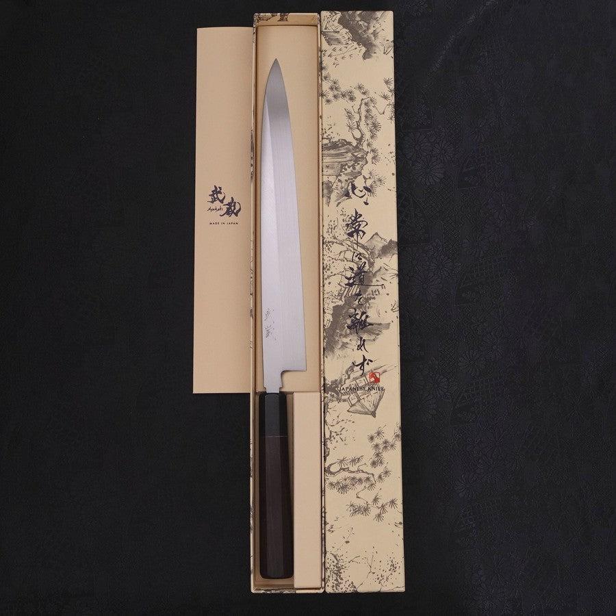 Premium Yanagiba Sushi Knife - Blue Steel #2 Honyaki Blade with Buffalo Horn & Ebony Handle - 270mm Japanese Chef Knife for Sashimi, Sushi Preparation & Professional Kitchen Use