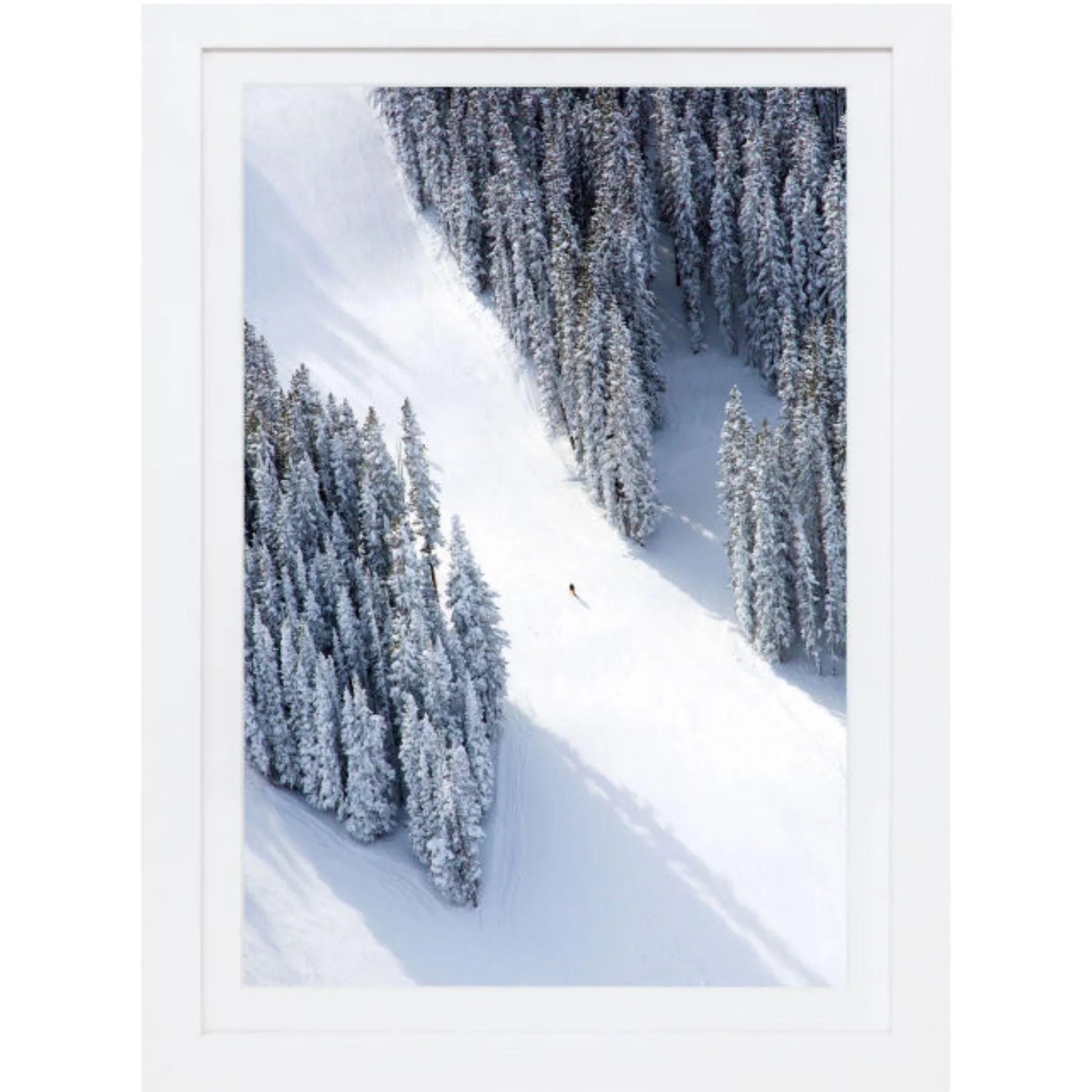 Aspen Lone Skier Mini Framed Print by Gray Malin - Winter Ski Resort Wall Art Decor for Living Room, Office & Cabin