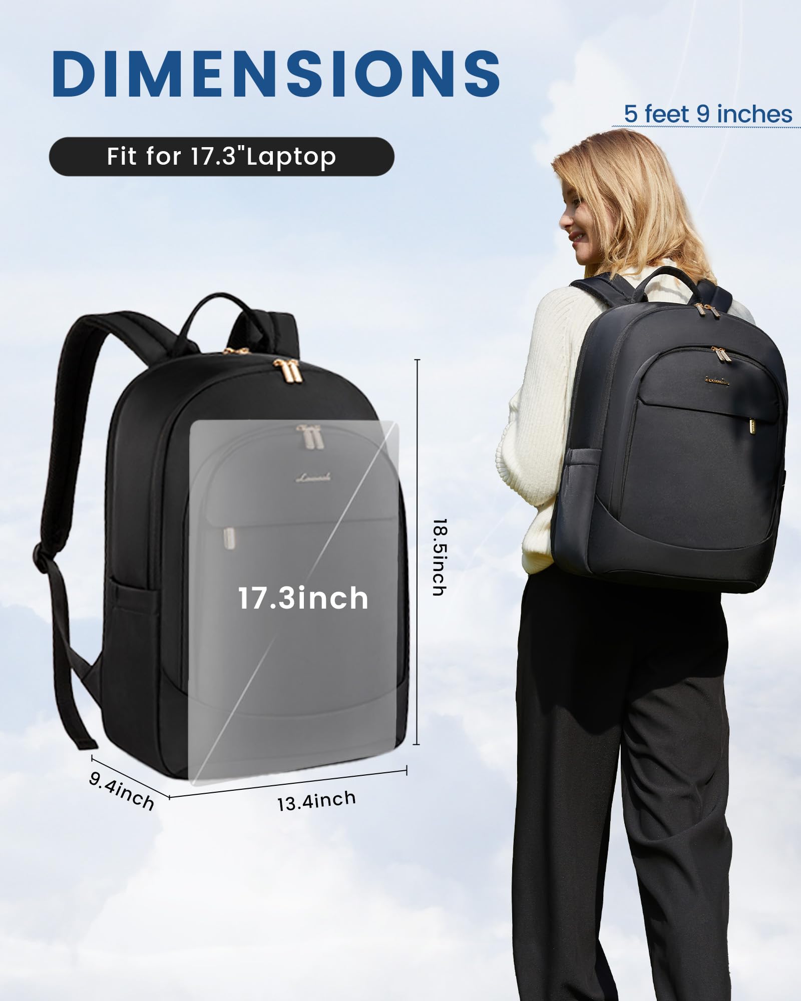 LOVEVOOK 17.3 Inch Laptop Backpack for Women - Stylish Business Backpack Purse with Large Capacity, Durable Work & Travel Computer Bag - Perfect Gift for Professionals & Students (Black) | Ideal for Office Commute, College Campus & Business Trips