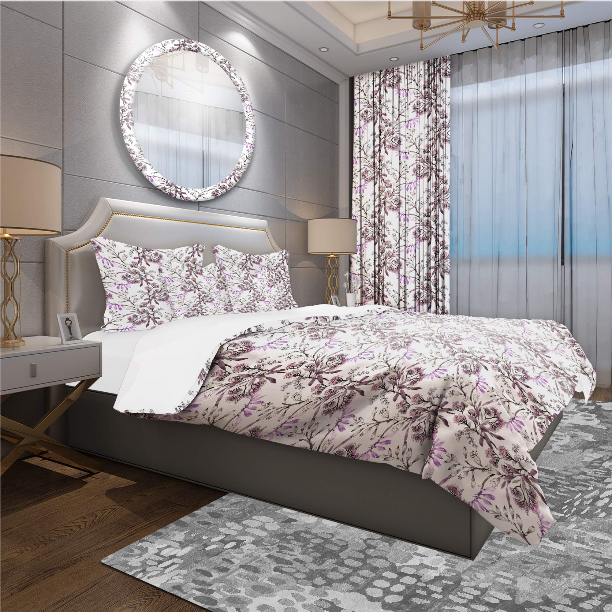 Hand Drawn Floral Duvet Cover Set King - Nautical Coastal Bedding for All Seasons