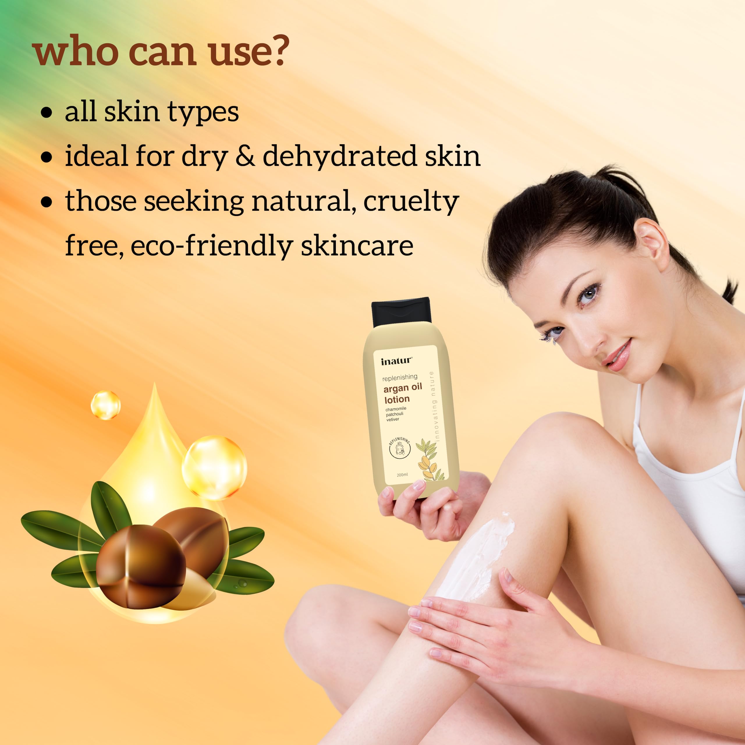 Inatur Argan Oil Lotion 200ml - Deep Hydrating Face & Body Moisturizer for Dry Skin | Natural Vegan Non-Sticky Formula | Winter Care for Men & Women | Smooth Soft Skin Daily | Perfect for Night Routine & After Shower Hydration