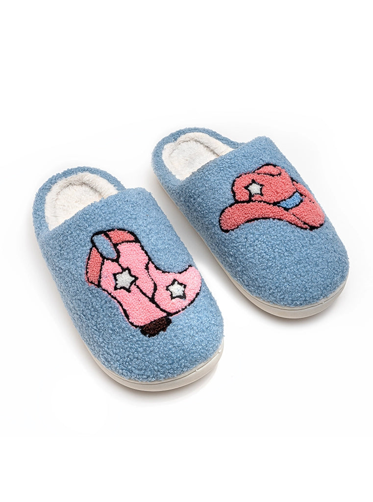 Cowgirl Cozy Slippers - Soft Fuzzy House Shoes for Women, Western Rodeo Inspired Comfortable Indoor Footwear - Perfect for Lounging, Relaxing at Home, and Country Themed Parties