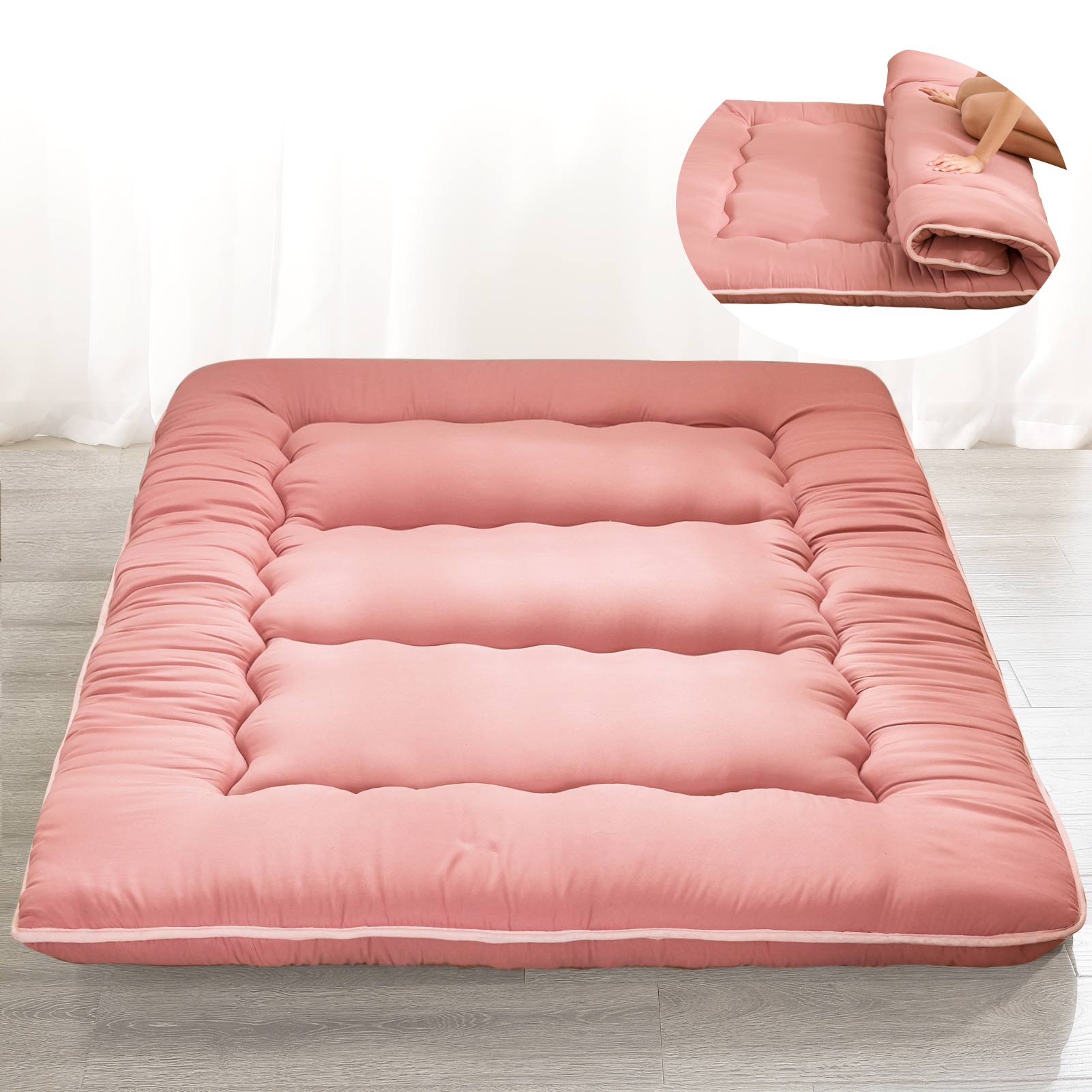 MAXYOYO Multifunctional Futon Mattress - Pink Foldable Sofa Bed for Small Spaces, Guest Room & Dormitory | Comfortable Sleeping Solution for Apartments