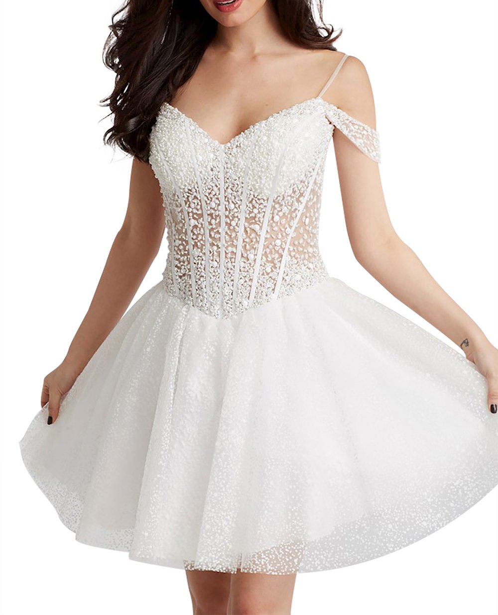 Elegant Off Shoulder V Neck Beaded Spaghetti Strap Prom Dress for Women - Sexy Cocktail Party Dress PM67 | Perfect for Prom Night, Homecoming, Evening Gala & Special Occasions