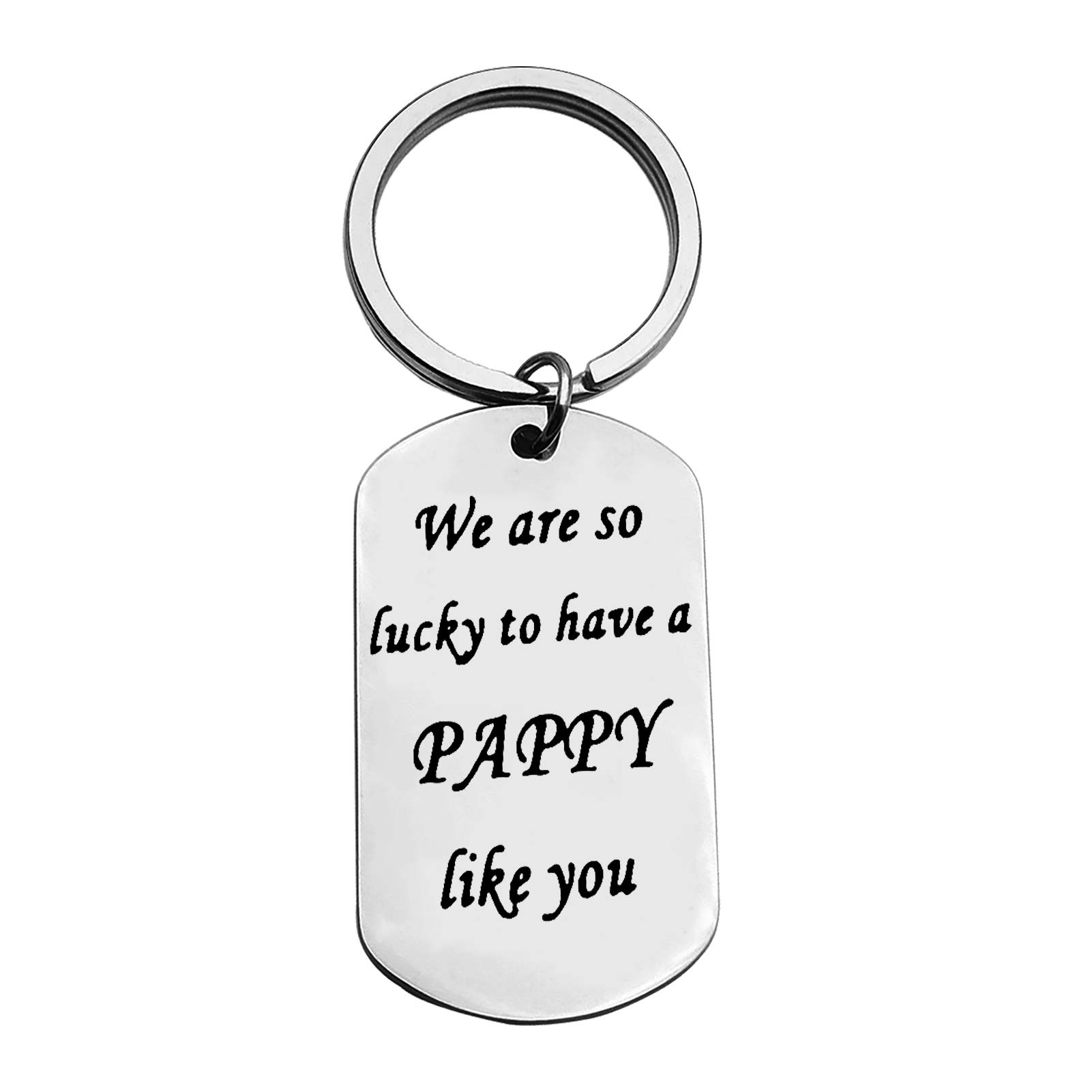 Personalized Dad Keychain - Engraved 'We Are So Lucky to Have A Pappy Like You' - Thoughtful Father's Day, Christmas & Birthday Gift for Dad from Daughter or Son - Perfect for Everyday Carry, Office Keys & Special Occasions