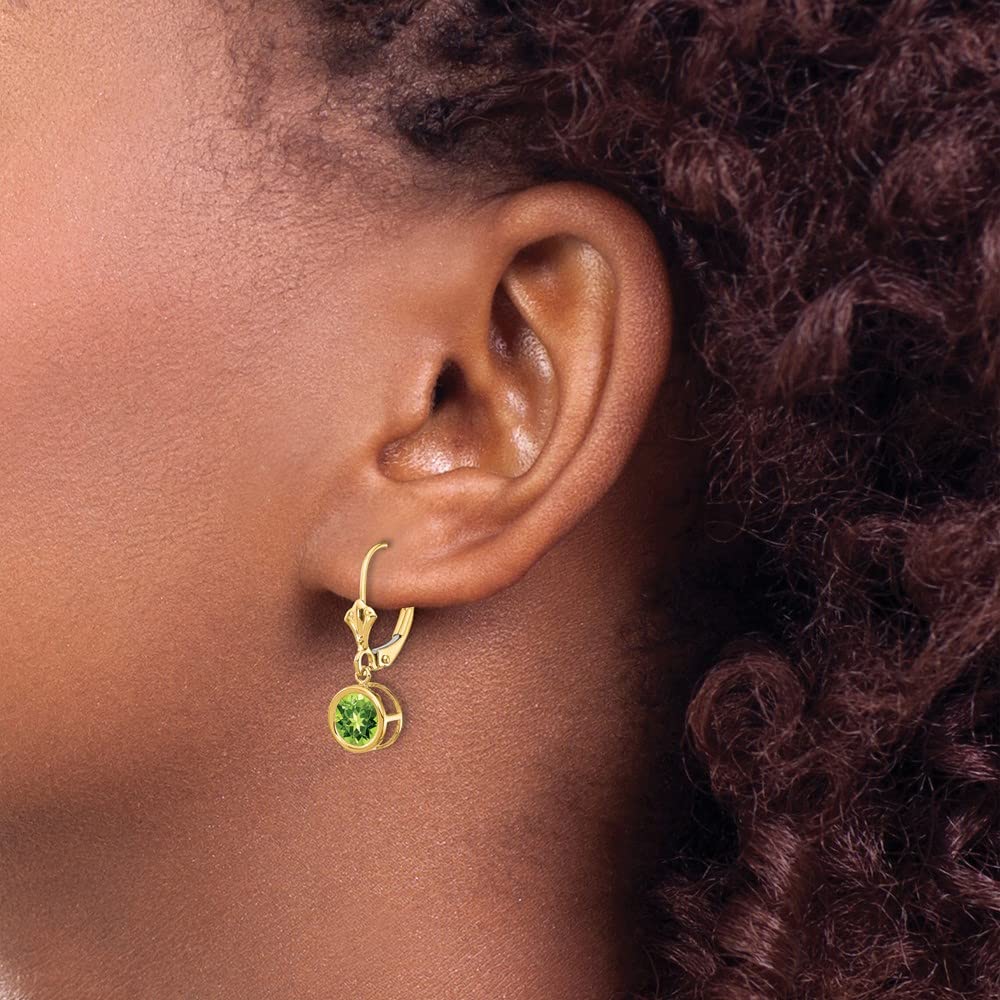 14K Yellow Gold 6mm Peridot Leverback Earrings - Dainty Fine Jewelry for Women, Perfect Birthday Gift for Her, Anniversary Present, Mother's Day Jewelry - Elegant for Parties, Weddings & Everyday Wear