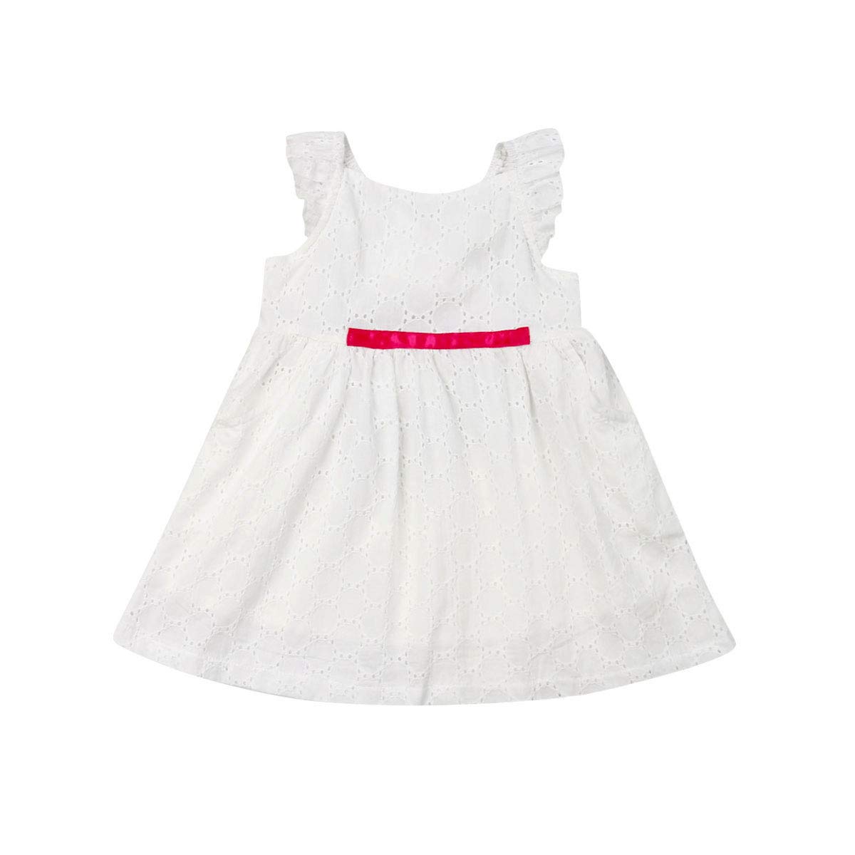 Toddler Baby Girls Sleeveless Lace Dress - Princess Summer Casual White Backless Hollow Out Dress for Outdoor Play & Birthday Parties