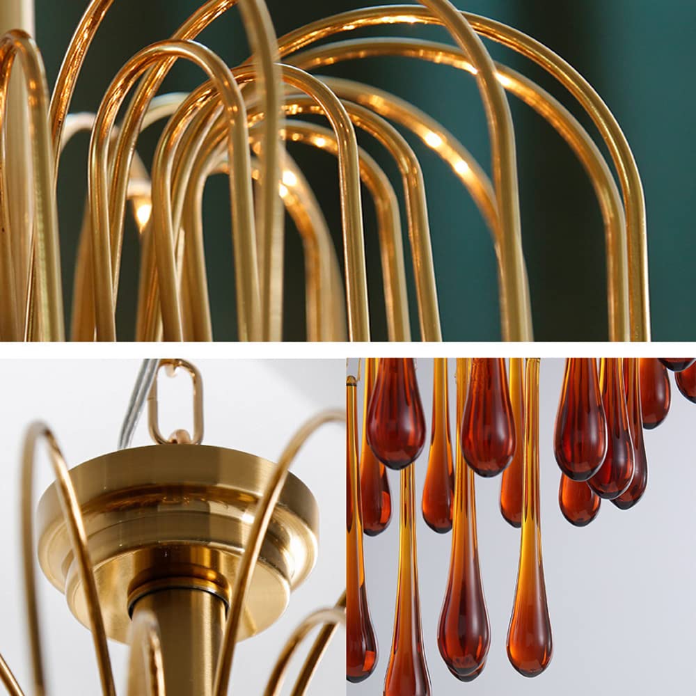 Modern Gold Iron Raindrop Chandelier - Elegant Ceiling Pendant Light for Living Room, Dining Room & Bedroom | Durable Lighting Fixture for Foyer, Hallway & Home Decor | Perfect for Wedding, Restaurant & Luxury Interior Design