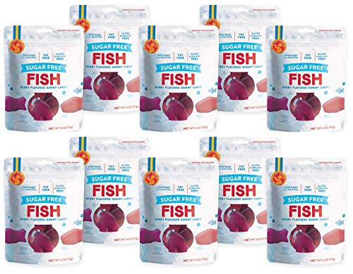 Sugar-Free Swedish Fish Gummy Candy - 4oz Gluten Free, Gelatin Free, Fat Free (10 Pack) | Vegan Snacks for Kids, Movie Night Treats & Party Favors