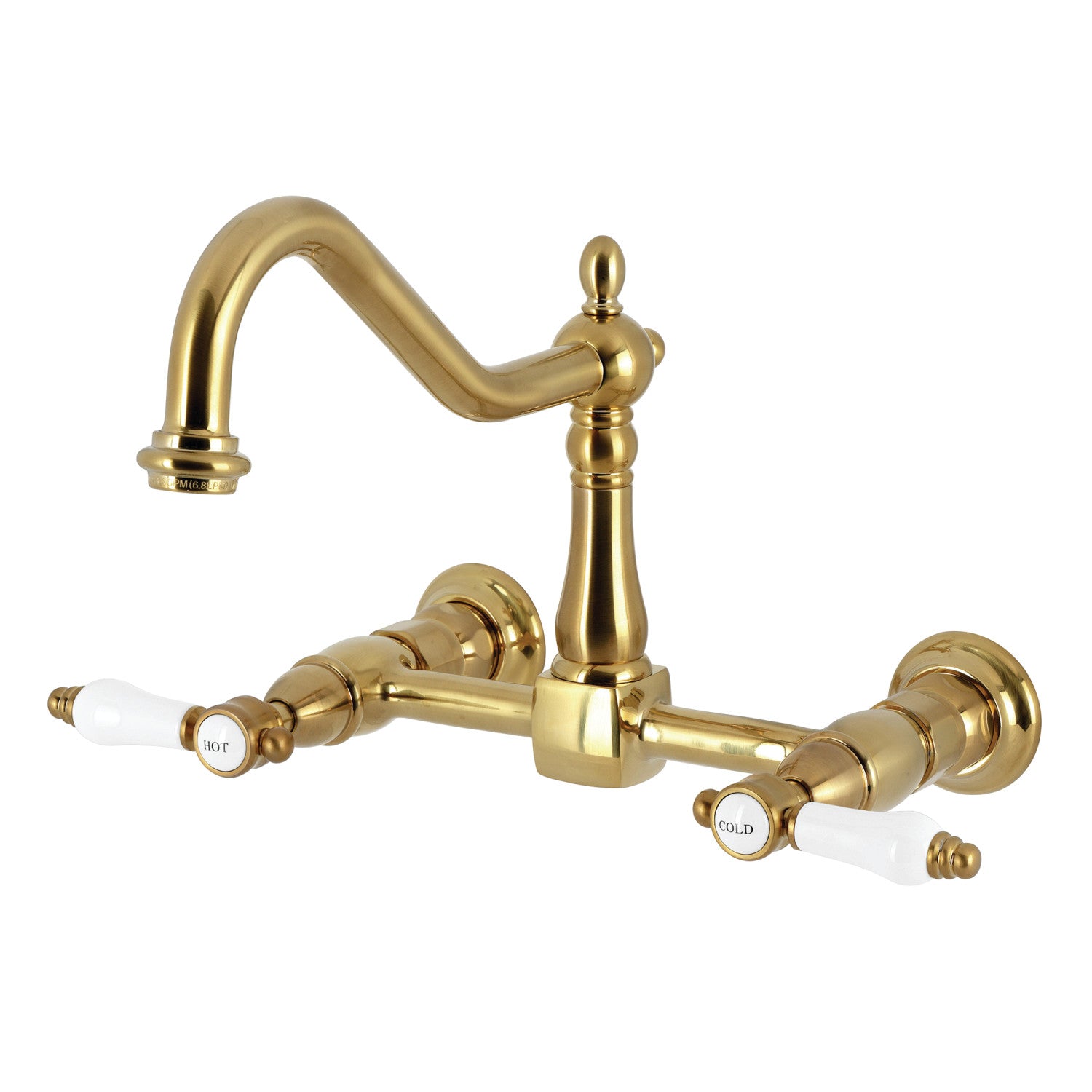 Bel Air KS1247BPL Brushed Brass Double Handle Wall Mount Bridge Kitchen Faucet - Perfect for Farmhouse, Vintage, and Industrial Style Kitchens