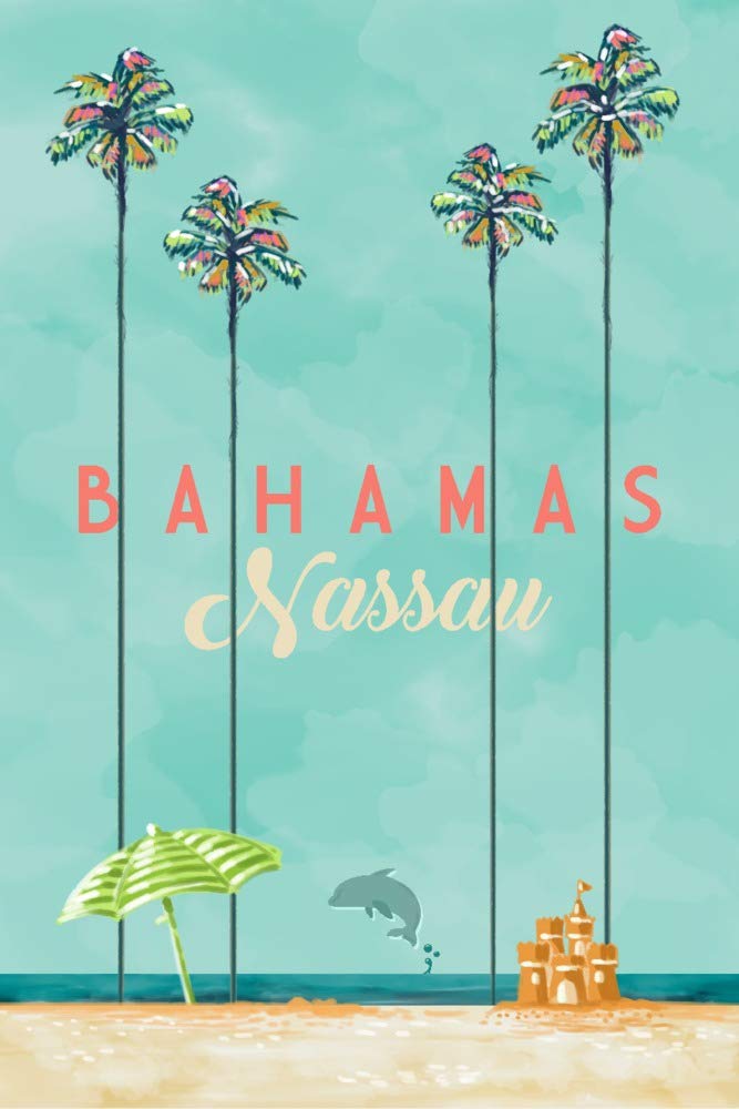 24x36 Signed Nassau Bahamas Tall Palms Beach Scene Art Print - Tropical Wall Decor Poster for Living Room, Bedroom & Office