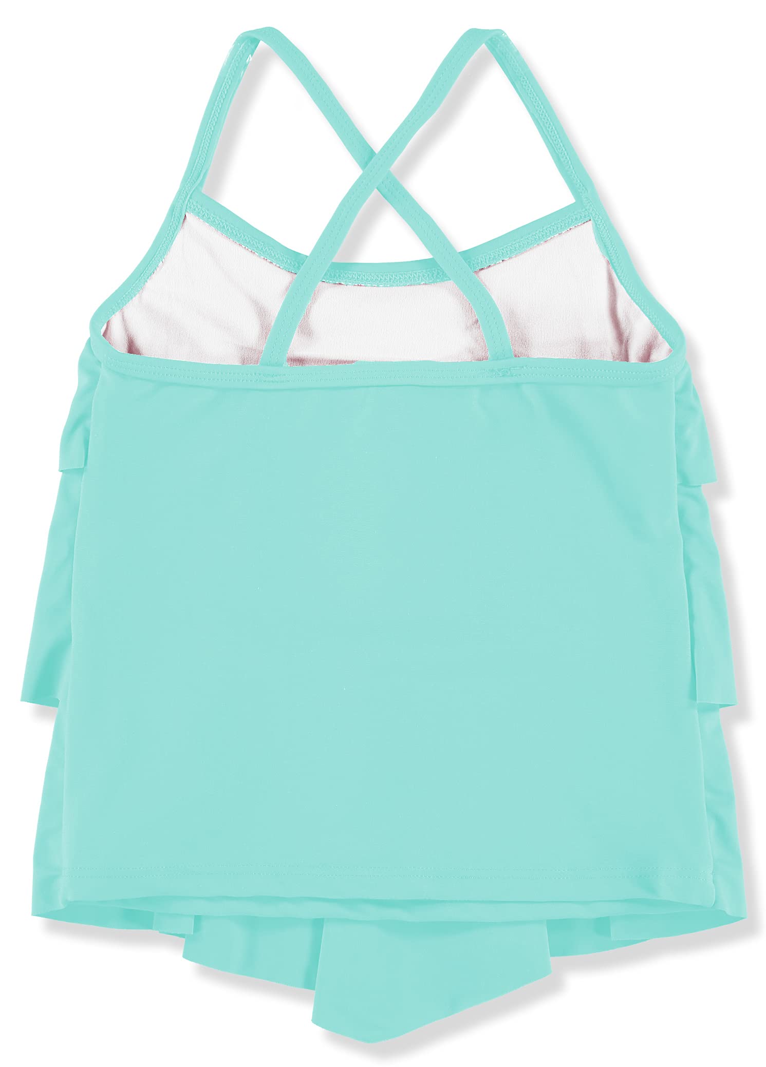 Girls 2-Piece Solid Color Tiered Tankini Swimsuit Set | Sizes 6-12 | Kids Bathing Suit for Pool, Beach & Summer Vacation