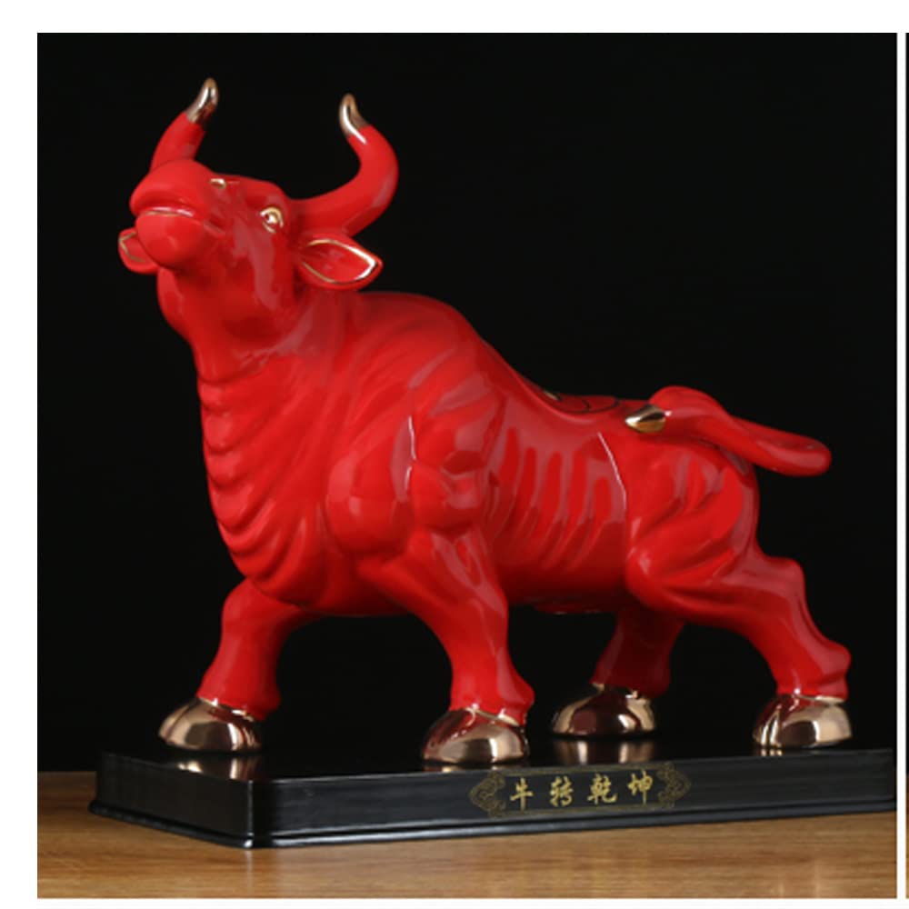 Gold Accented Red Bull Statue - Chinese Zodiac Home Decor, Feng Shui Animal Figurine for Living Room, Office & Wealth Display | Perfect for Housewarming Gifts & New Year Decorations