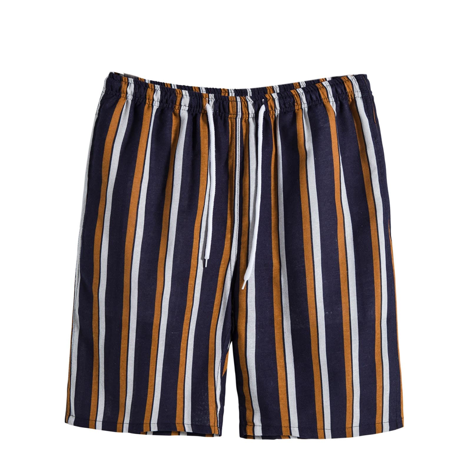 Men's Striped Cotton Drawstring Linen Casual Mid-Length Shorts with Pockets | Colorblock Design | Perfect for Summer, Beach, and Casual Outings