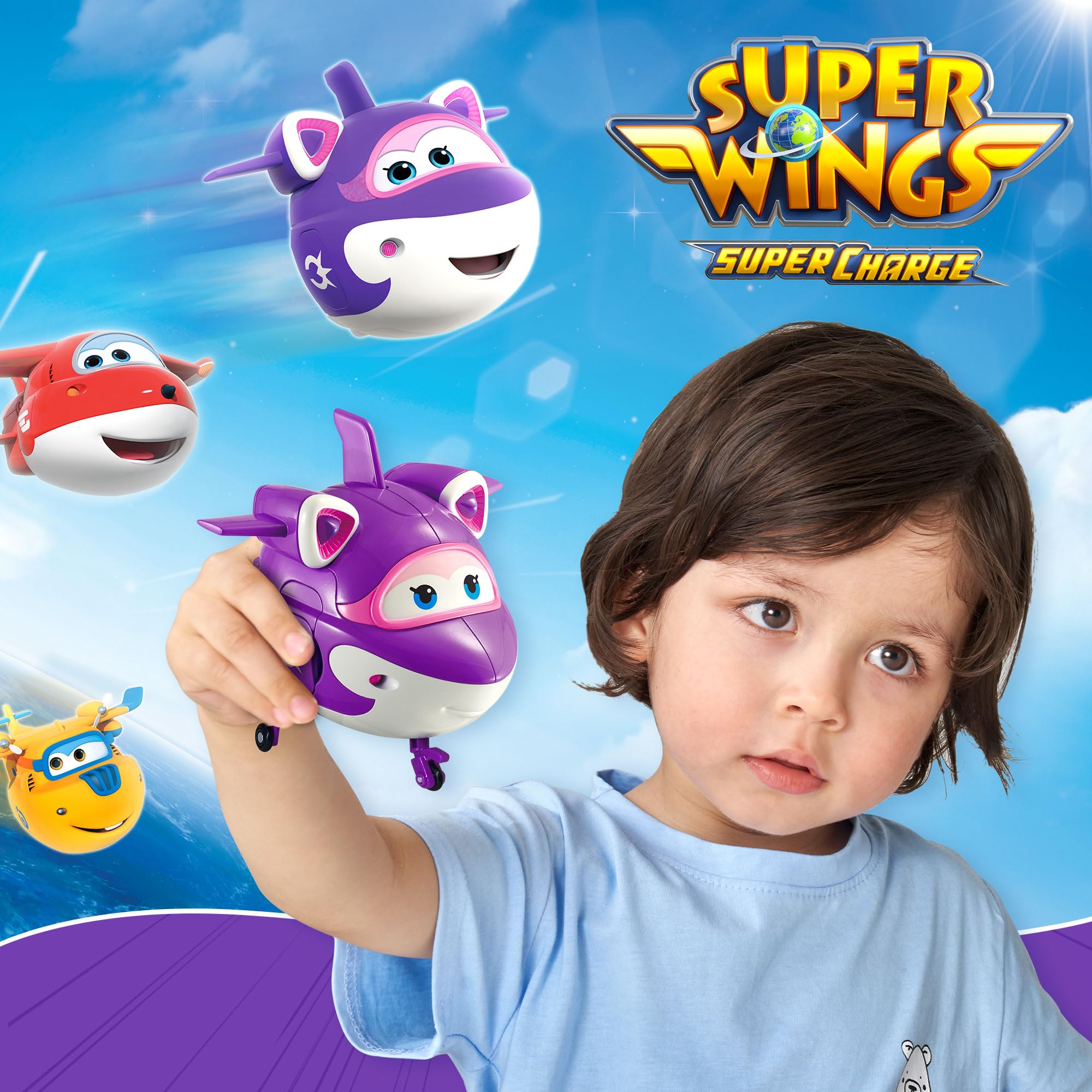 Super Wings Transformable Airplane Toys - 5 in 1 Crystal Transforming Action Figures, 2-in-1 Robot & Plane Mode, STEM Learning Toys for Kids Age 3-8 | Perfect Birthday Gift for Boys & Girls | Great for Pretend Play, Classroom Rewards & Travel Entertainment