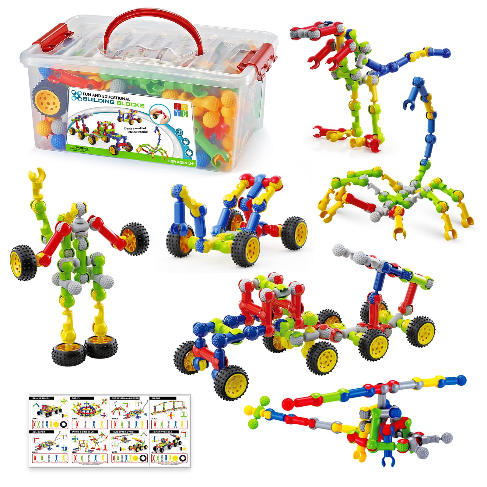170 Pcs STEM Building Blocks Toys for Kids Ages 3-9 with Storage Box & Idea Guide - Creative Educational Construction Set for Boys & Girls - Perfect for Birthday, Christmas Gifts & Classroom STEM Activities