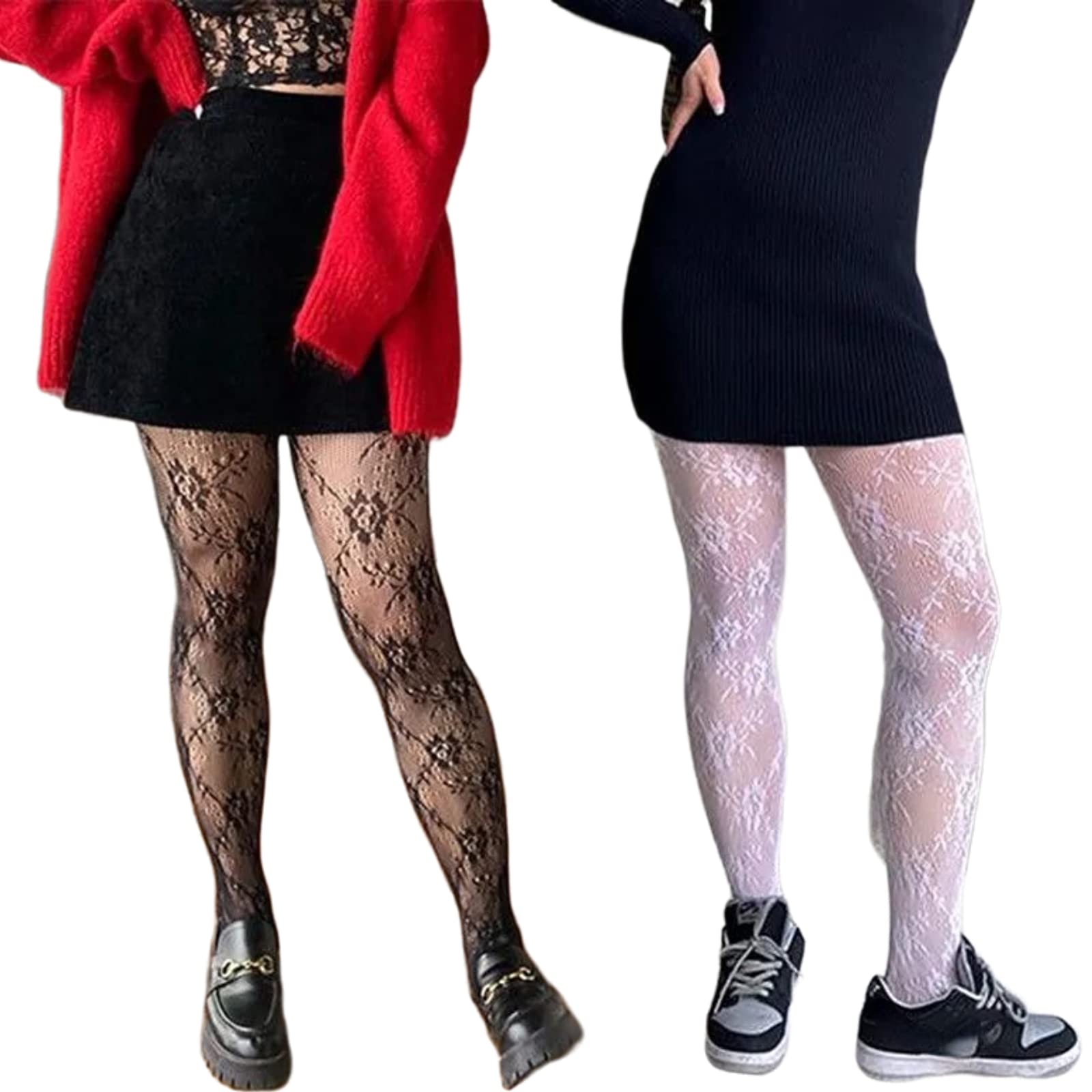 Verdancy 2Pcs Women's Ultra Stretchable Pantyhose - Hollow Floral Lace Stockings & Fishnet Tights, Plus Size, Comfortable for Daily Wear, Party & Special Occasions