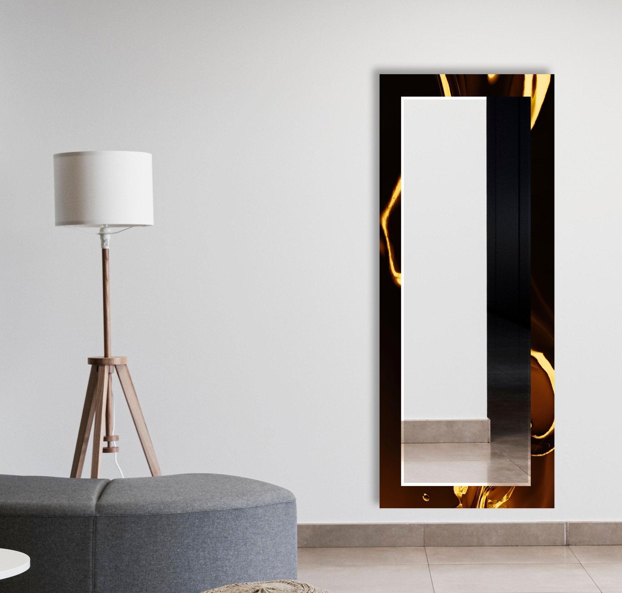 Abstract Black & Gold Framed Wall Mirror - Modern Decorative Mirror for Living Room, Bedroom & Entryway - Elegant Home Decor & Stylish Vanity Mirror