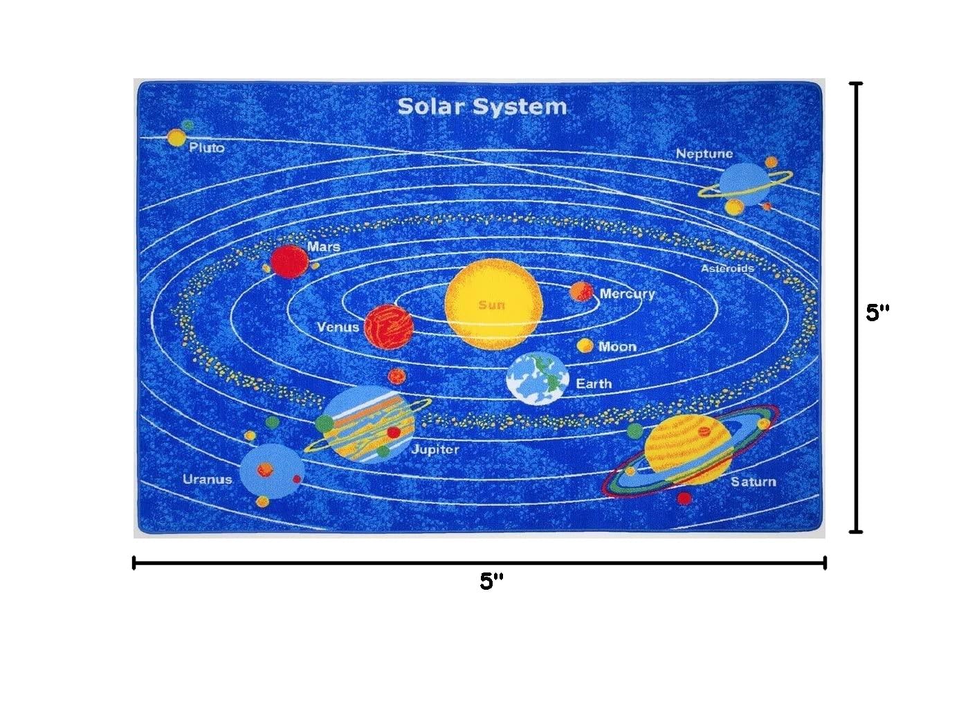 Educational Kids Rug with Galaxy Planets & Stars - Blue Solar System Learning Carpet for Children's Room, Nursery, Playroom (8'x10') - Perfect for Playtime, Learning & Space-Themed Decor