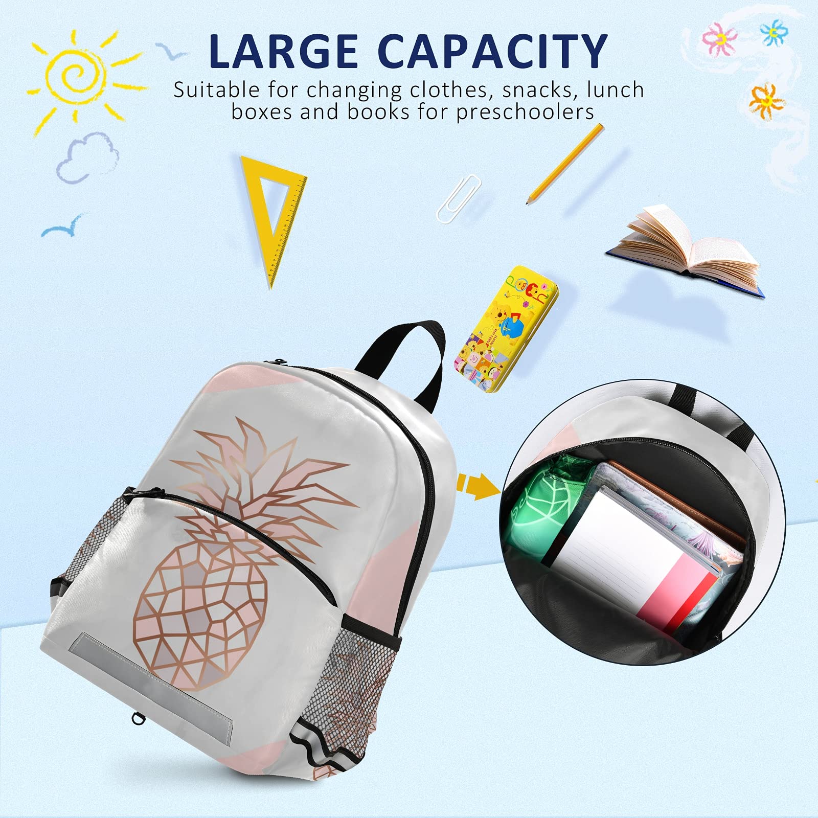 Pineapple Toddler Backpack for Boys & Girls Ages 3-6 - Cute Preschool Mini Backpack with Adjustable Leash for Daycare, Travel & Outdoor Adventures