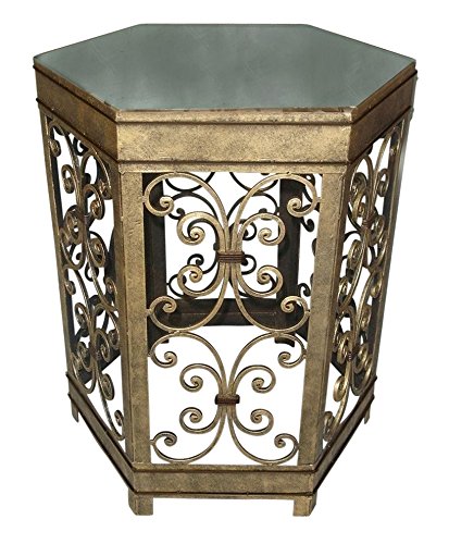 Vintage Gold Iron Hexagonal Side Table with Ornate Scroll Designs - Perfect for Living Room, Bedroom, or Patio Decor