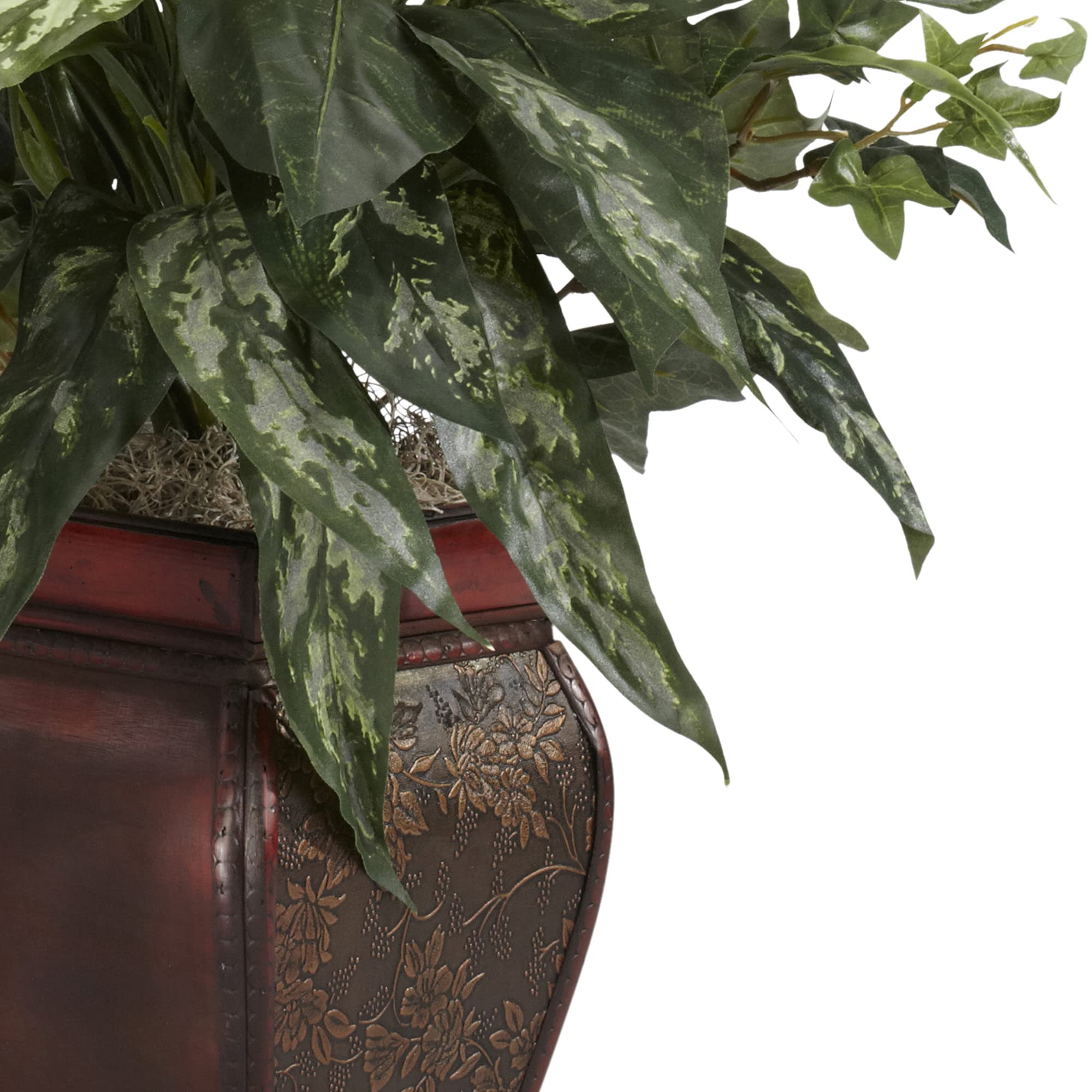 Nearly Natural Mixed Greens & Anthurium Artificial Silk Plant in Decorative Vase - Perfect for Home Office Decor, Wedding Centerpieces & Indoor Greenery