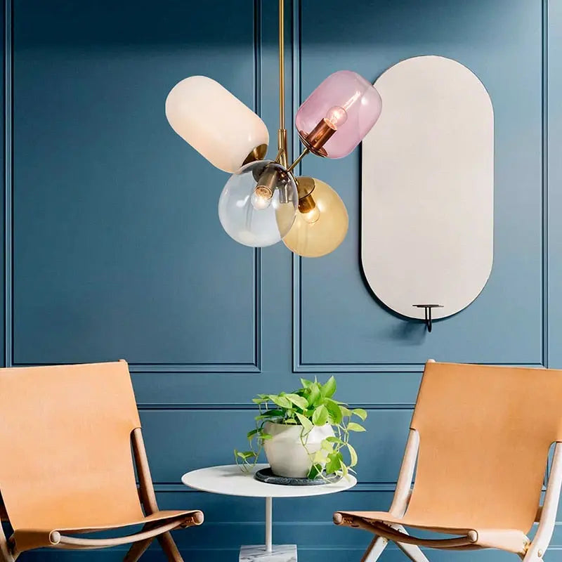 Helbi Colorful Pendant Light - Modern Handmade Glass Hanging Lamp for Kitchen Island, Dining Room & Bedroom Decor - Energy Efficient LED Lighting Fixture
