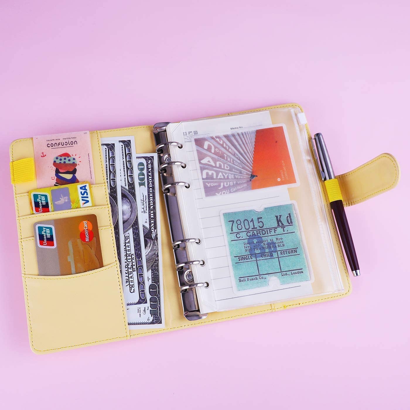 Antner A6 PU Leather Notebook Binder (Yellow) with 12pcs A6 6-Hole Binder Pockets - Premium Organizer for School, Office & Planner Accessories | Perfect for Students, Teachers & Professionals