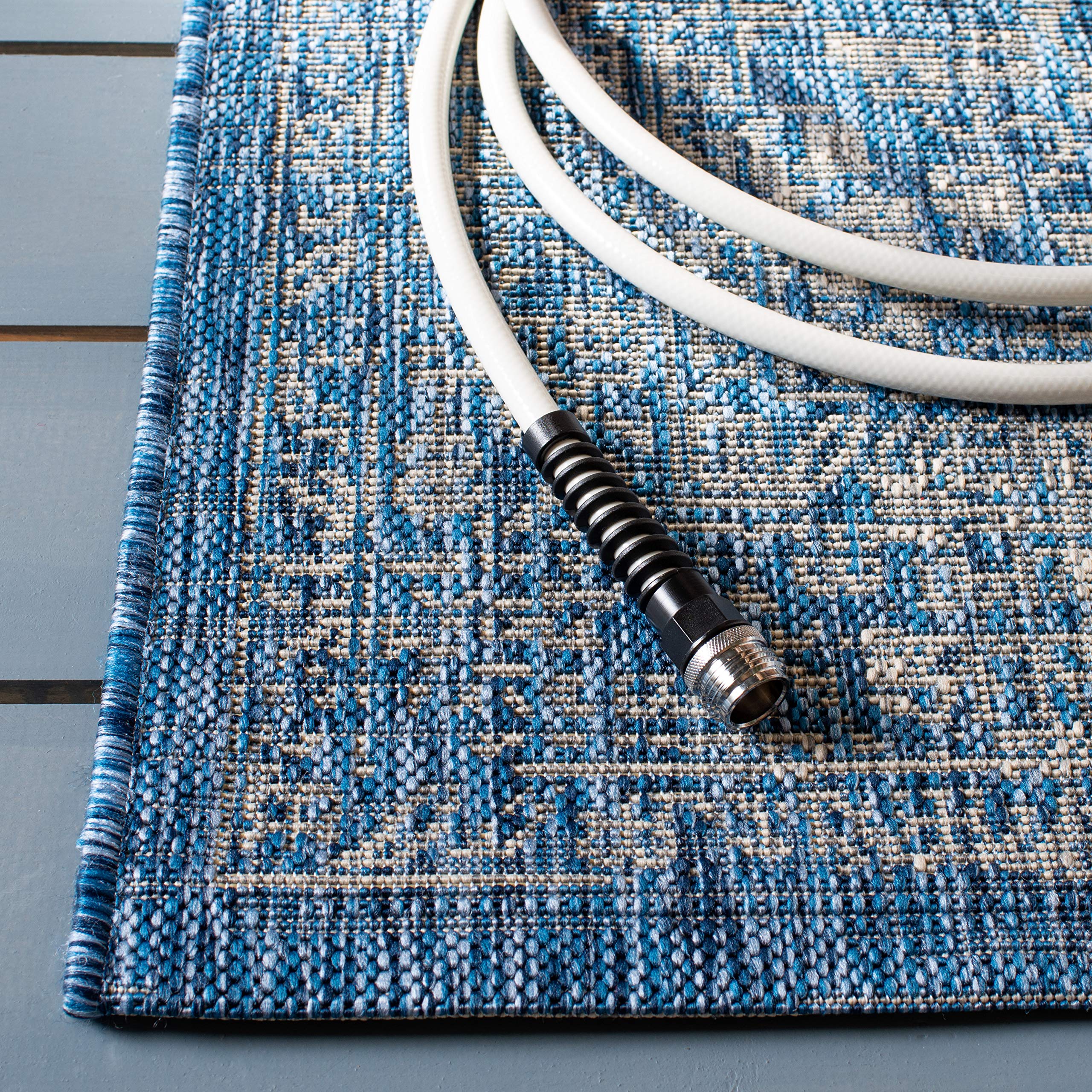 SAFAVIEH Courtyard Collection 8' x 10' Blue Grey Indoor Outdoor Waterproof Area Rug - Easy to Clean, Perfect for Patio, Backyard, Mudroom & High Traffic Areas